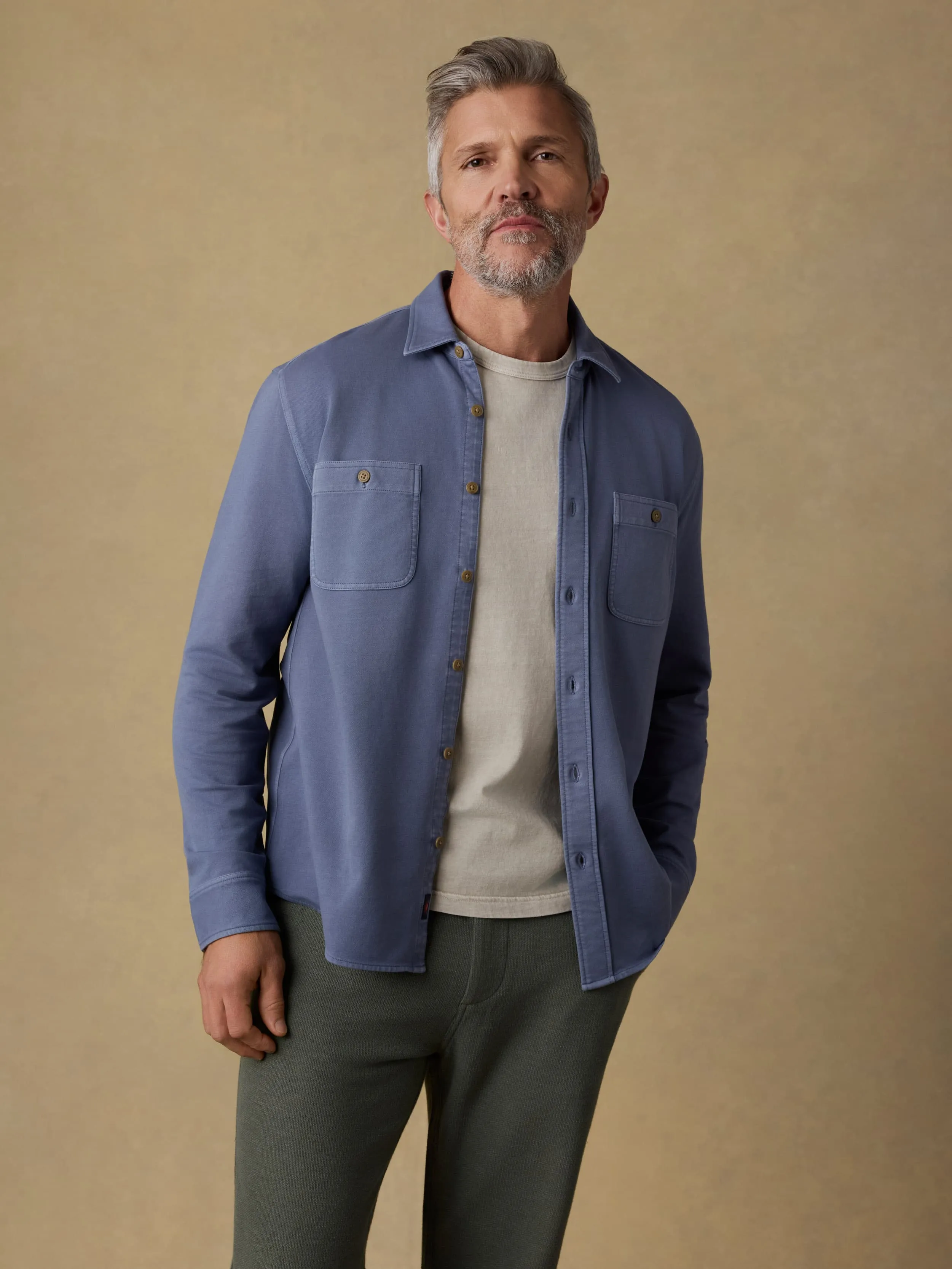 Field Knit Shirt - Flint Sky sold by Faherty