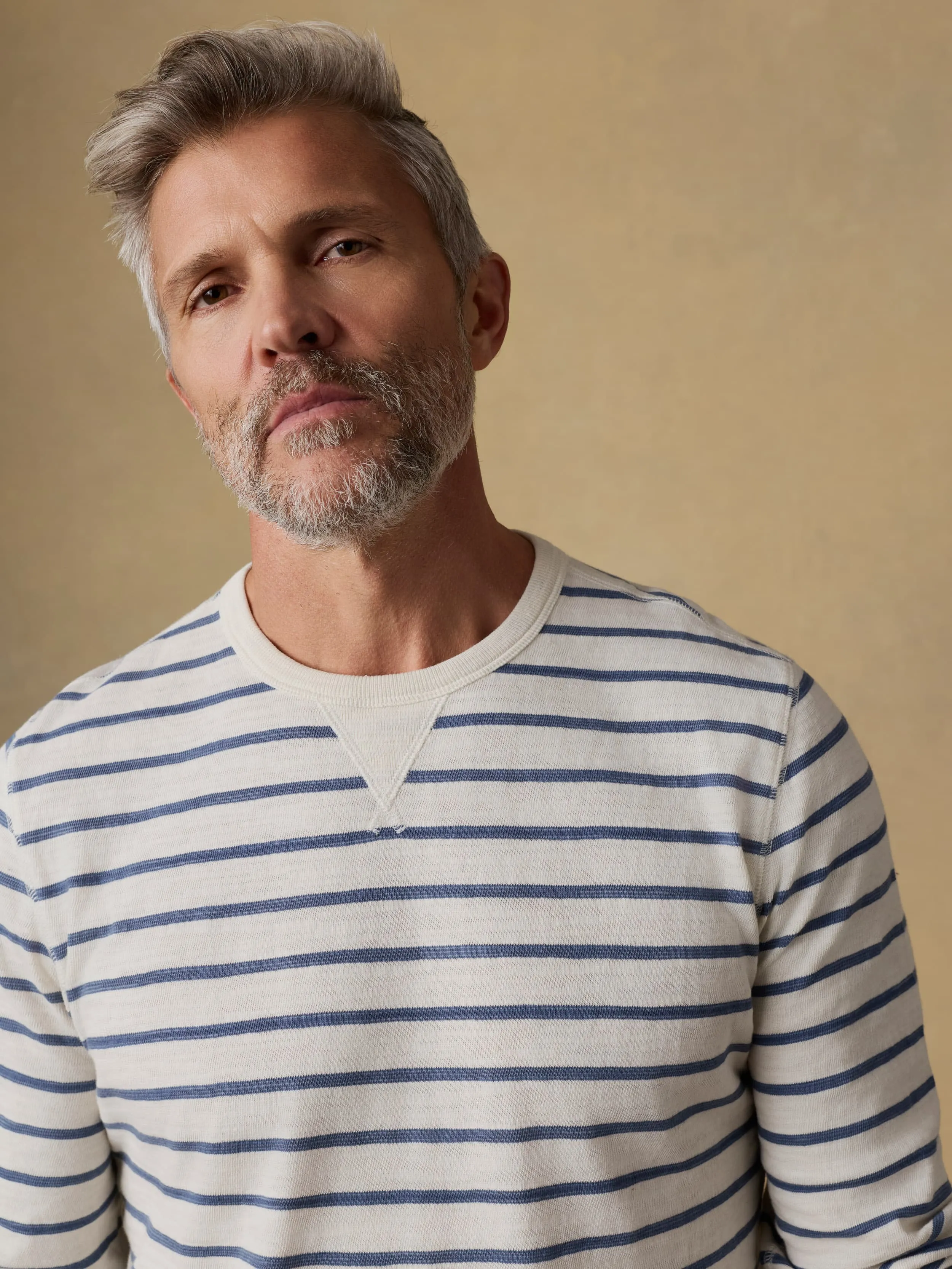 Sunwashed Slub Crew - Ivory Dusk Breton Stripe sold by Faherty product image thumbnail 4
