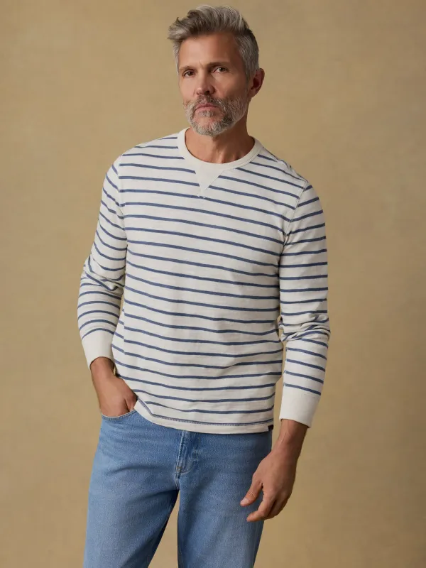 Sunwashed Slub Crew - Ivory Dusk Breton Stripe sold by Faherty