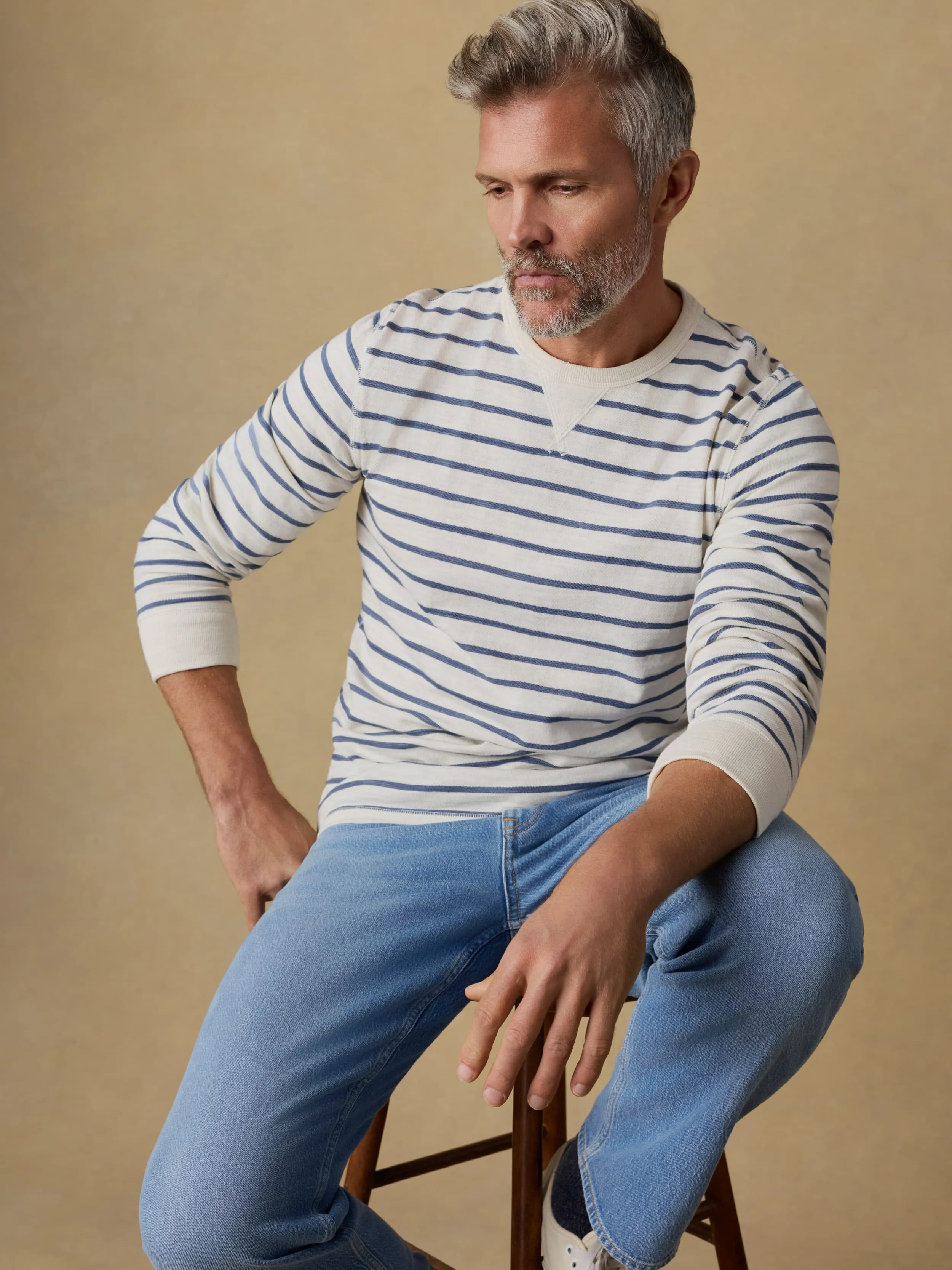 Sunwashed Slub Crew - Ivory Dusk Breton Stripe sold by Faherty product image thumbnail 2
