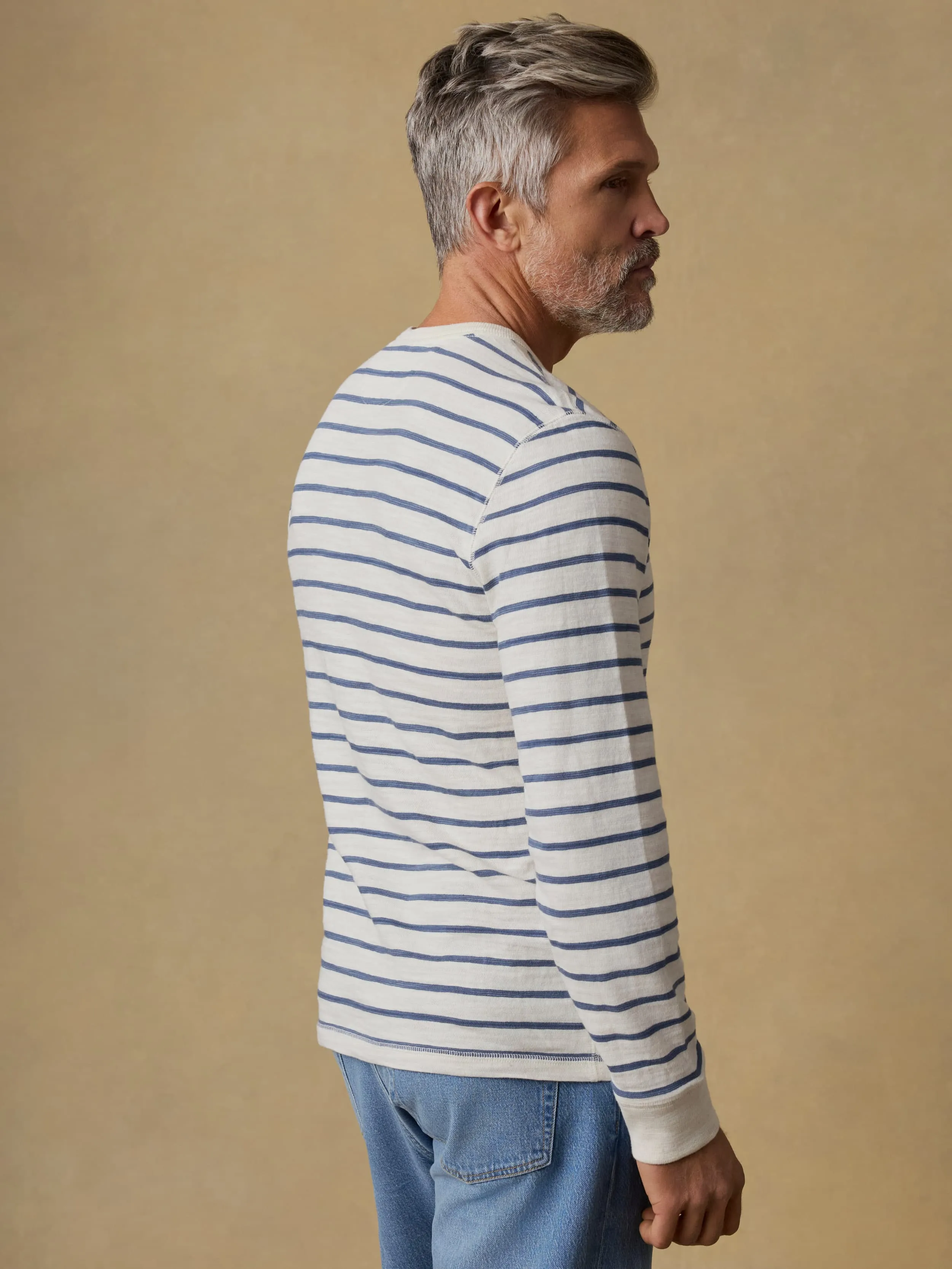 Sunwashed Slub Crew - Ivory Dusk Breton Stripe sold by Faherty product image thumbnail 3