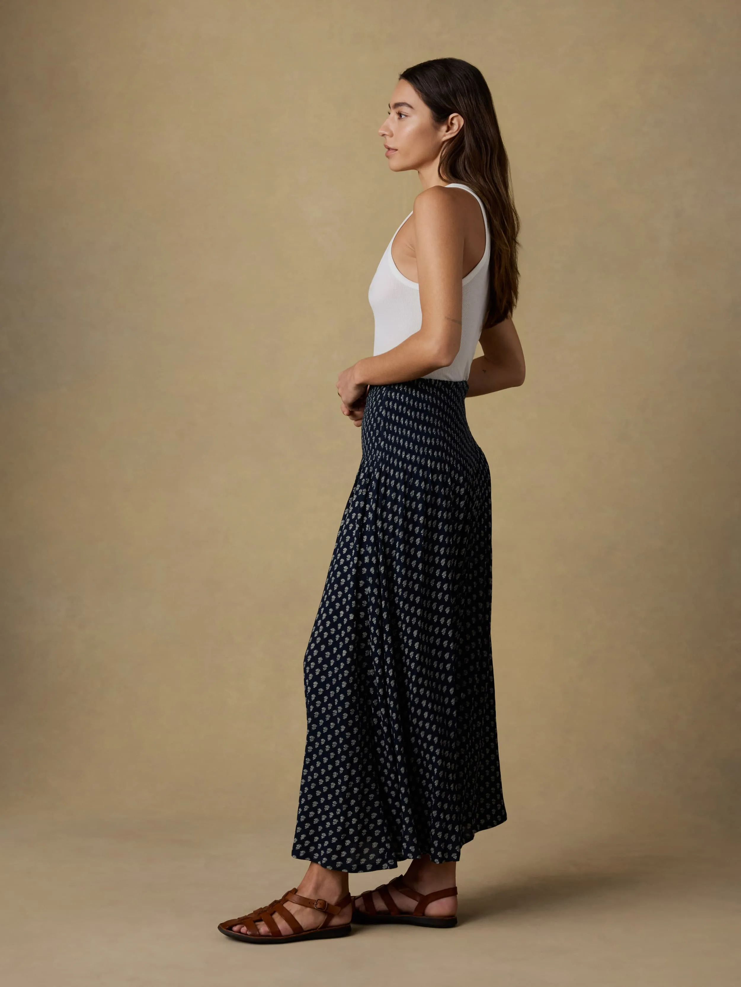 Sophia Smocked Skirt - Navy Lotus Floral sold by Faherty product image thumbnail 3