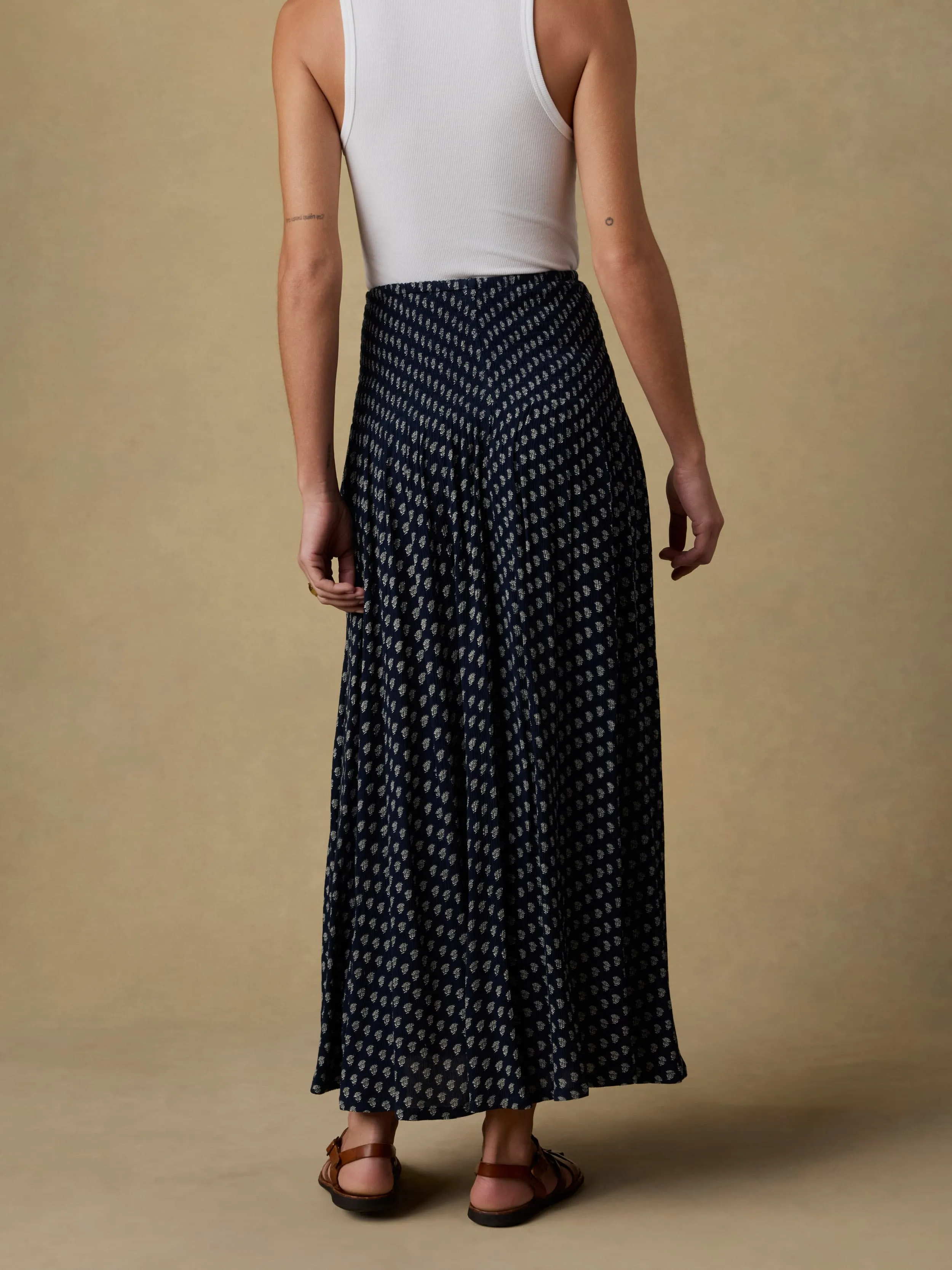 Sophia Smocked Skirt - Navy Lotus Floral sold by Faherty product image thumbnail 5
