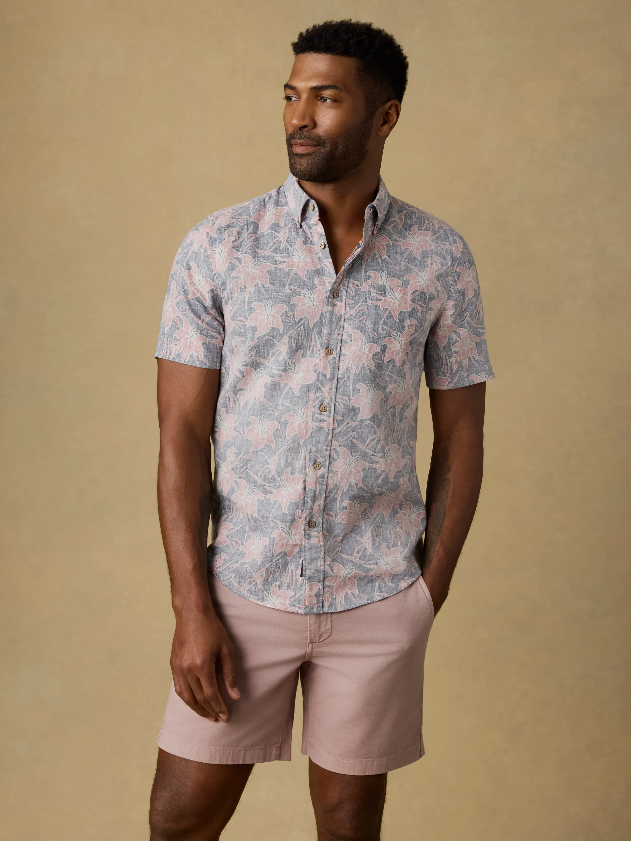 Short-Sleeve Breeze Shirt - Navy Red Lotus sold by Faherty product image thumbnail 2
