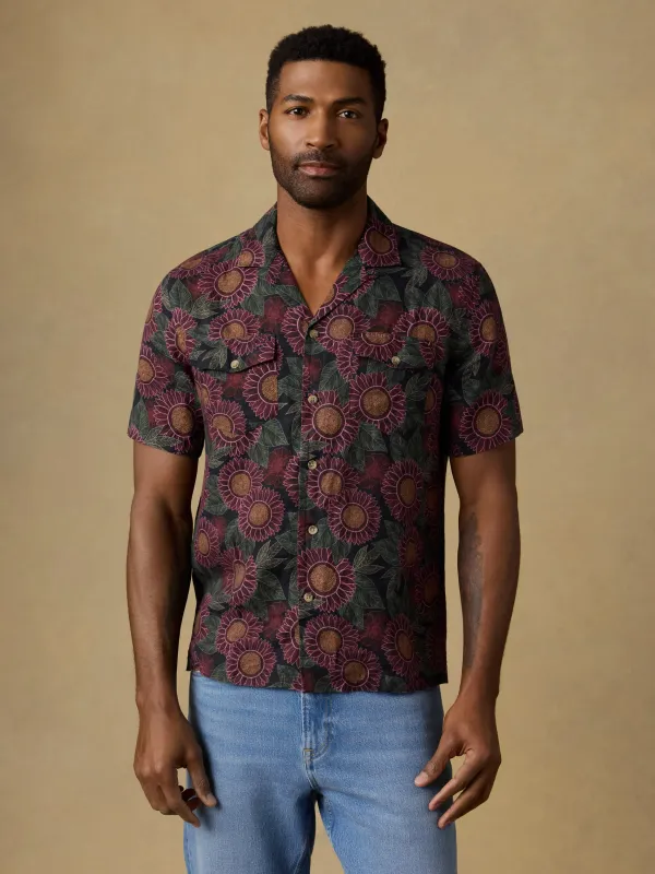 Short-Sleeve Reserve Basque Camp Shirt - Black Floral Road sold by Faherty