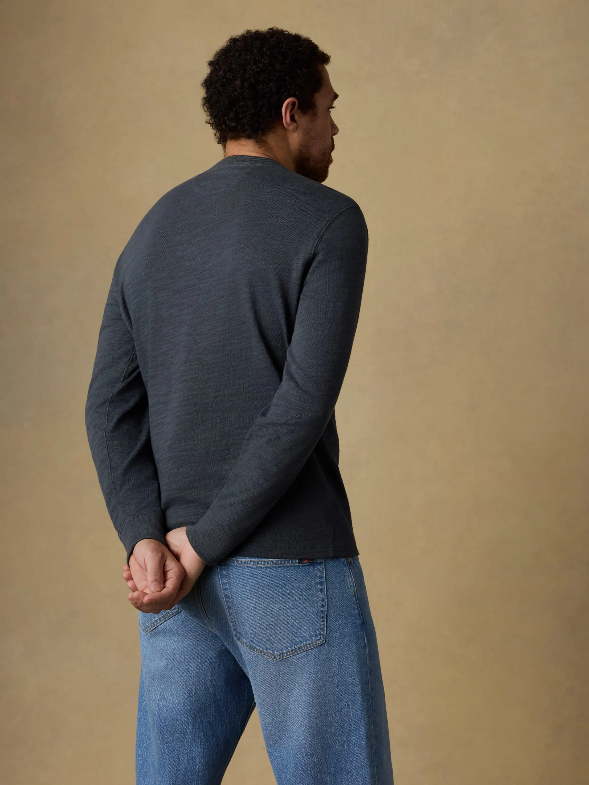 Sunwashed Slub Henley - Graphite sold by Faherty product image thumbnail 3