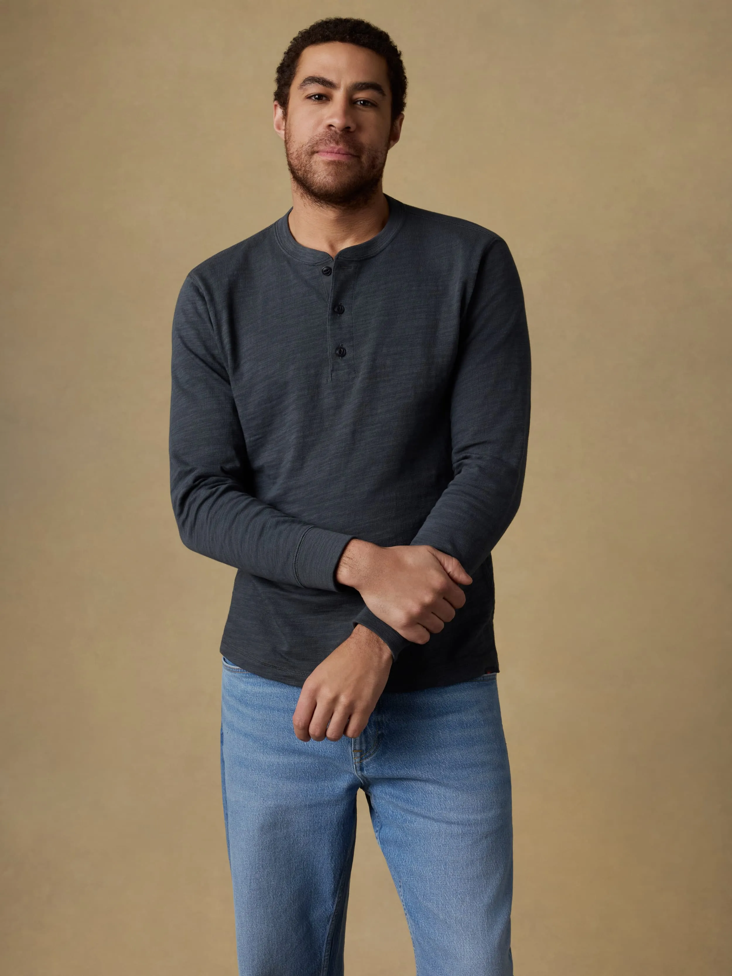 Sunwashed Slub Henley - Graphite sold by Faherty