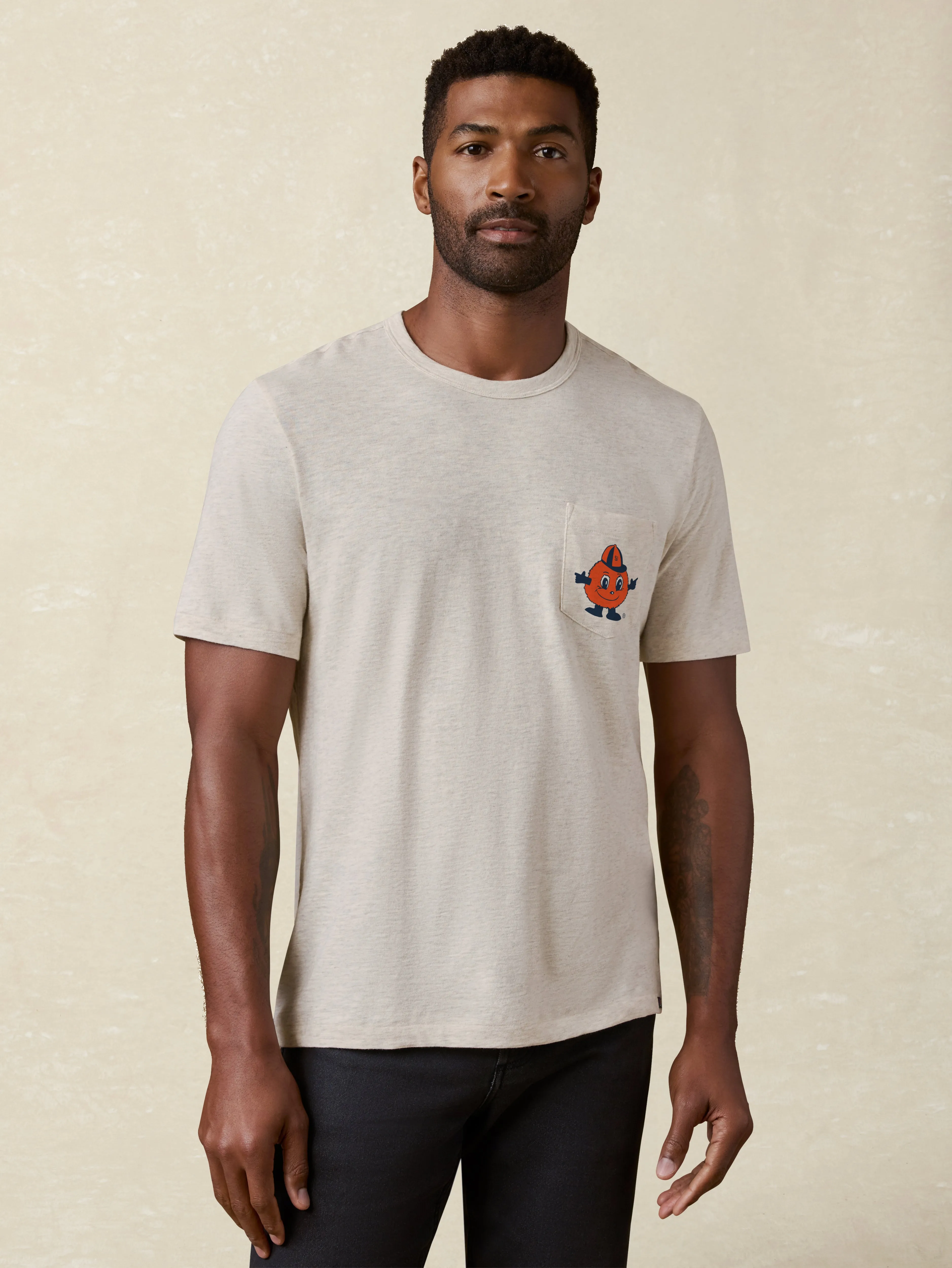 Syracuse University Sunwashed Pocket Tee - Island Dune Heather sold by Faherty