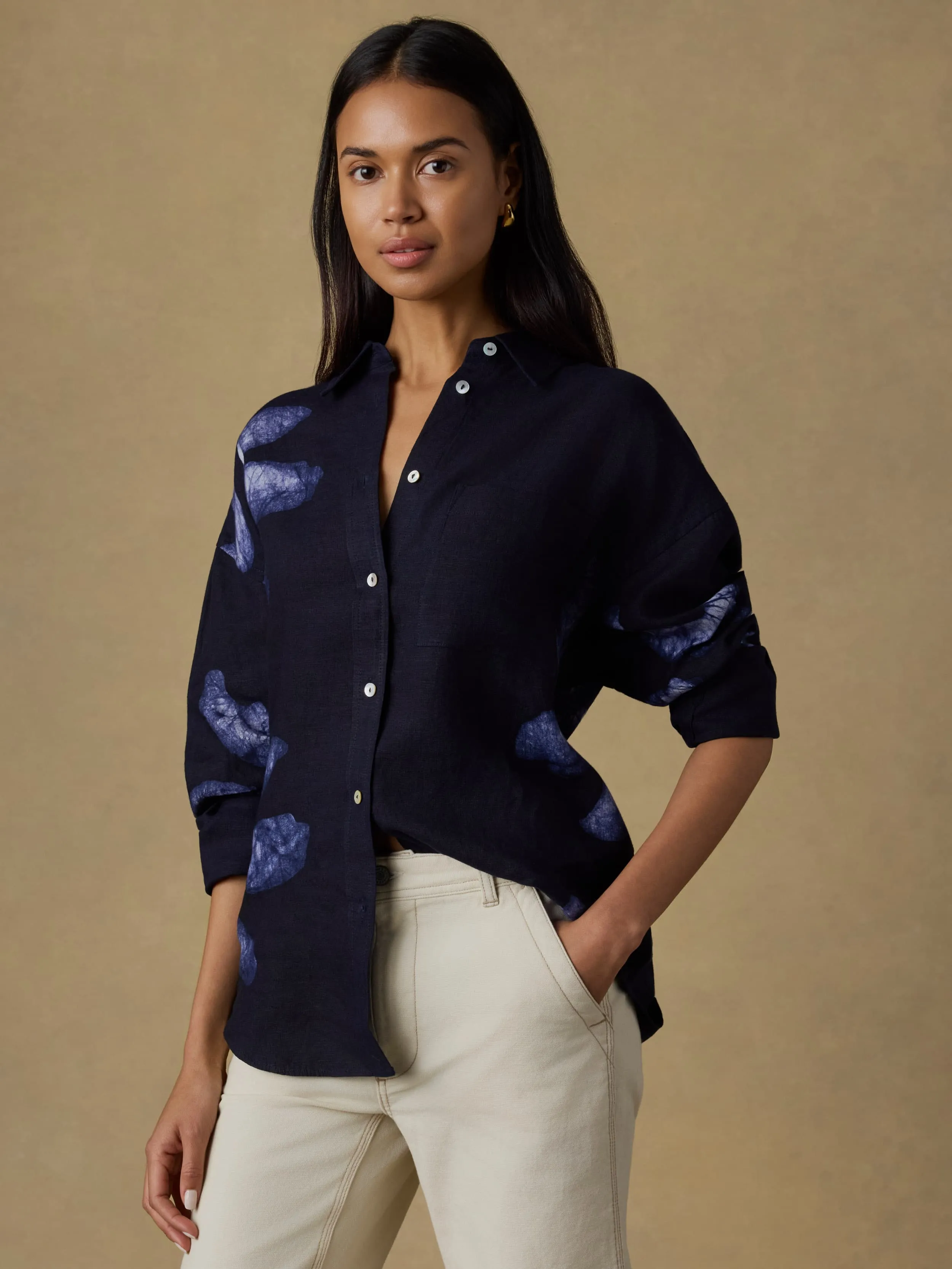 Mia Relaxed Shirt - Midnight Batik Floral sold by Faherty product image thumbnail 2