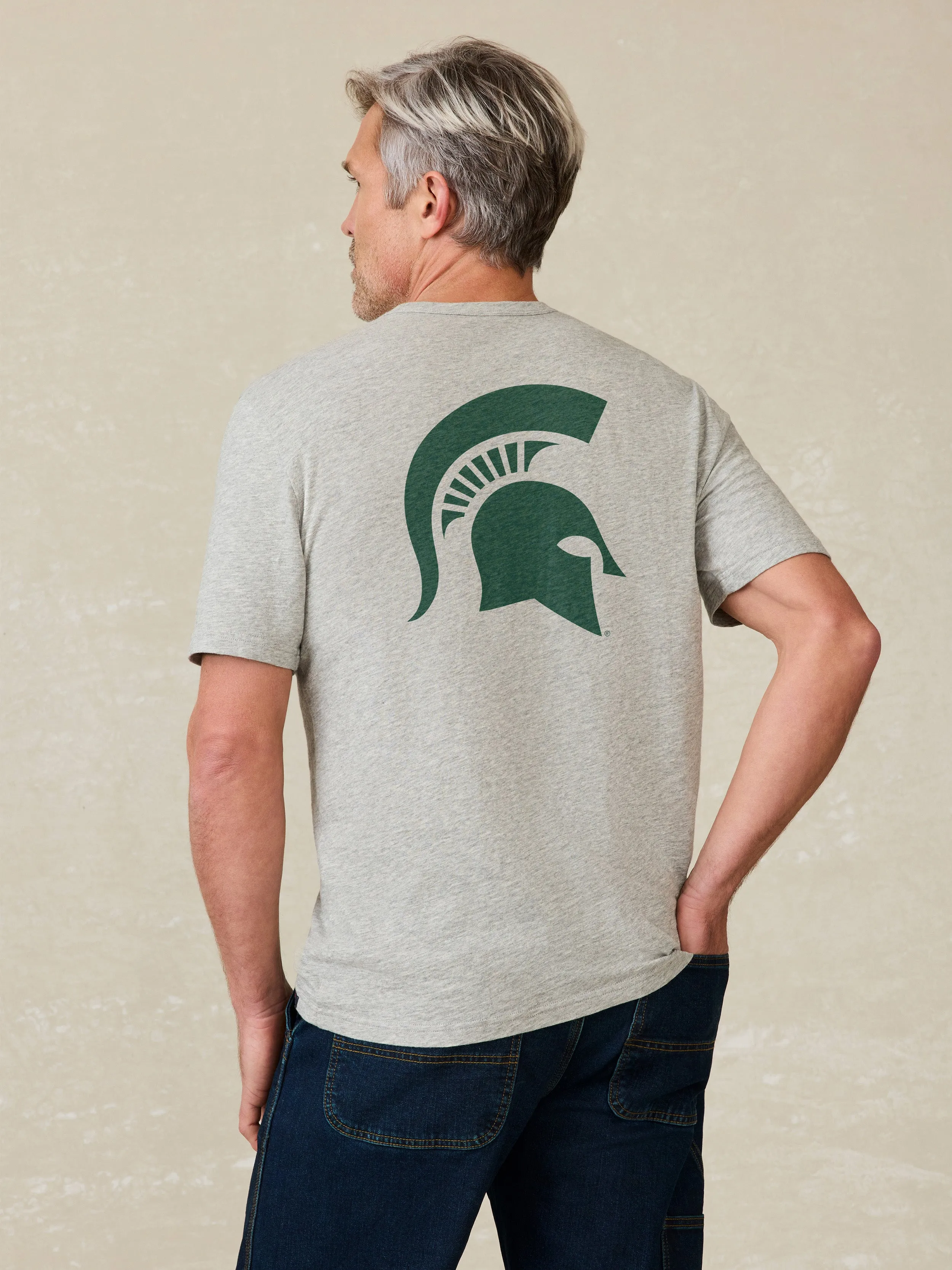 Michigan State Sunwashed Pocket Tee - Granite Heather sold by Faherty product image thumbnail 2