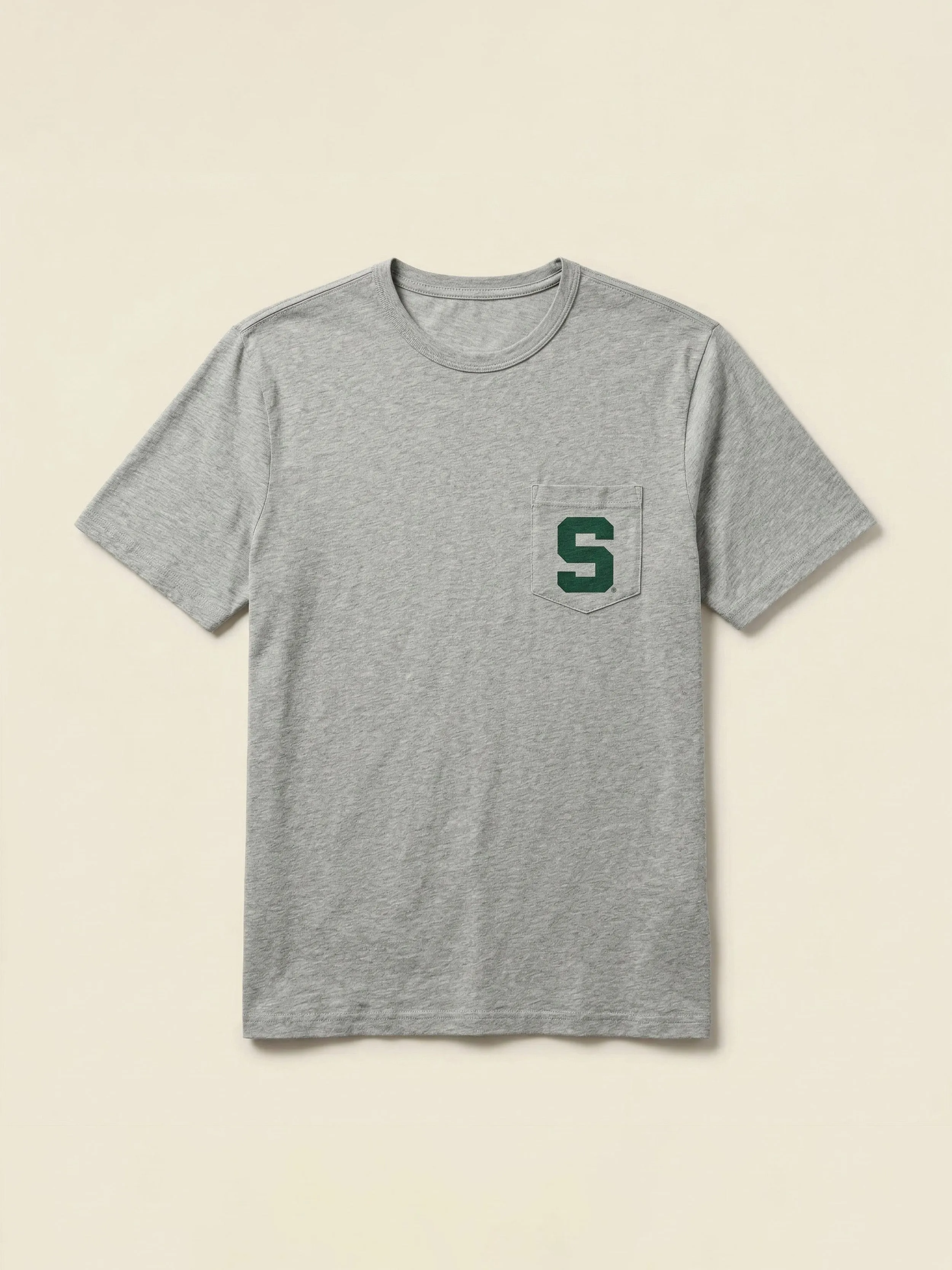 Michigan State Sunwashed Pocket Tee - Granite Heather sold by Faherty product image thumbnail 3