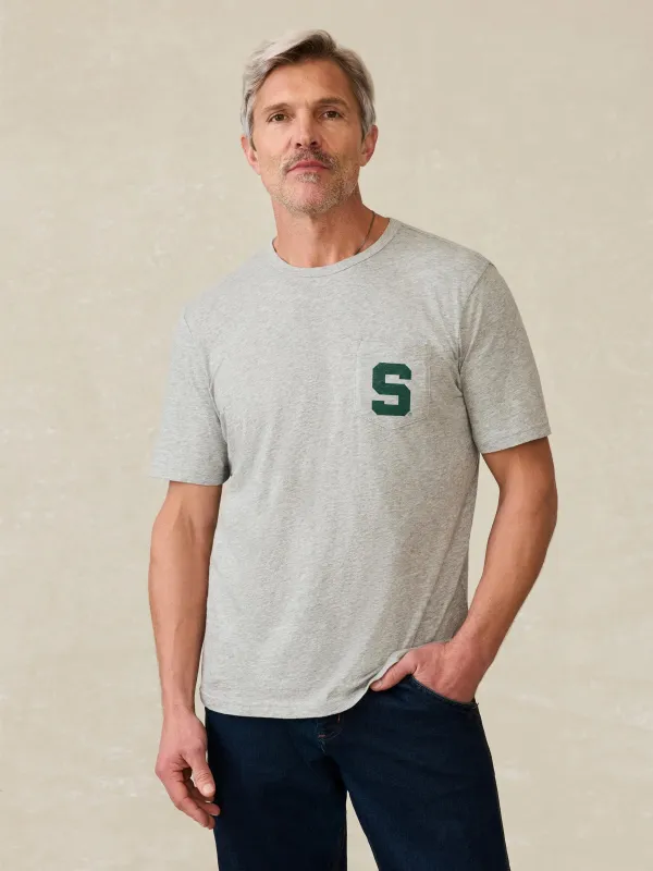 Michigan State Sunwashed Pocket Tee - Granite Heather made by Faherty