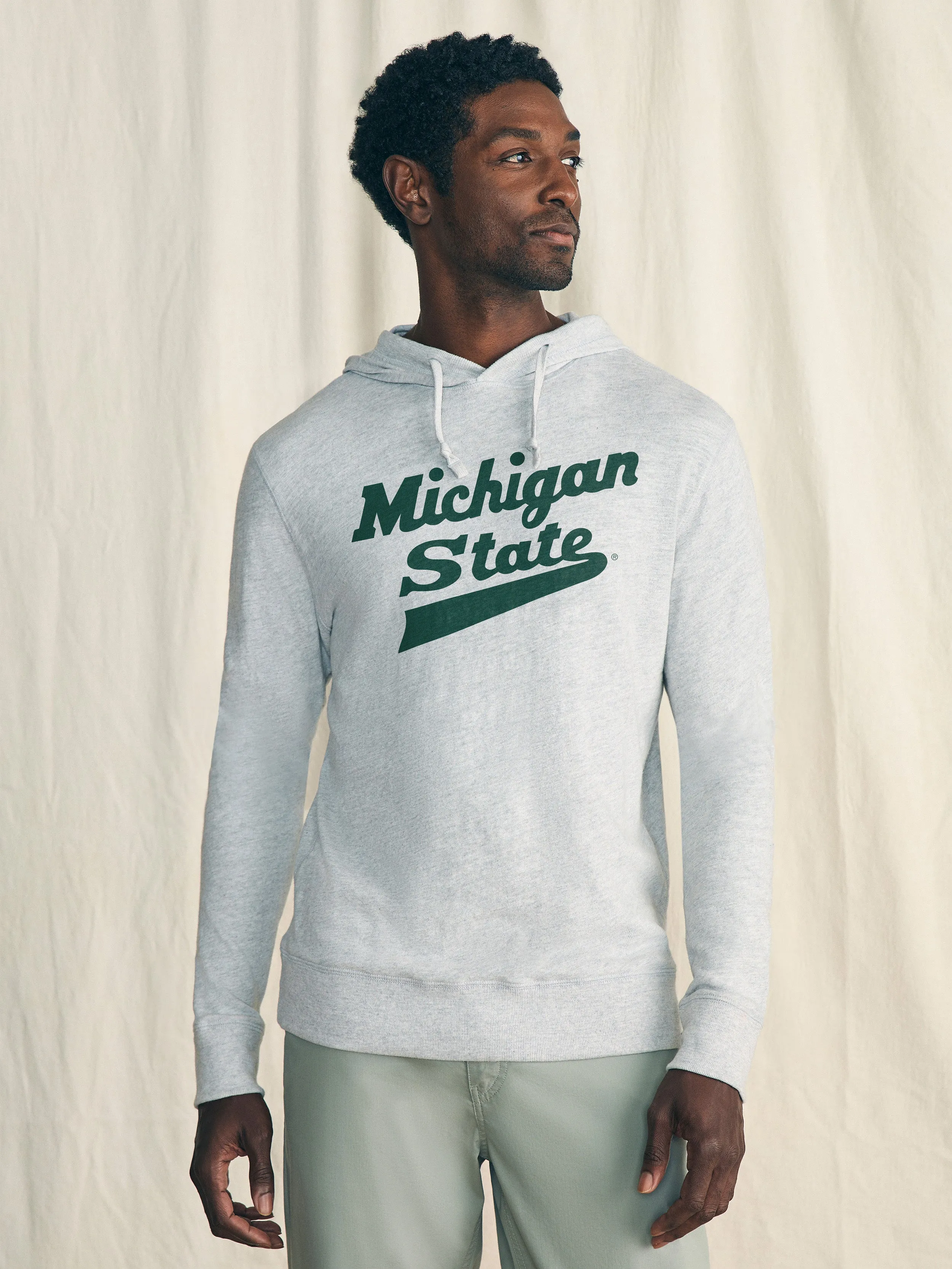 Michigan State Sunwashed Slub Hoodie - Light Grey Heather sold by Faherty