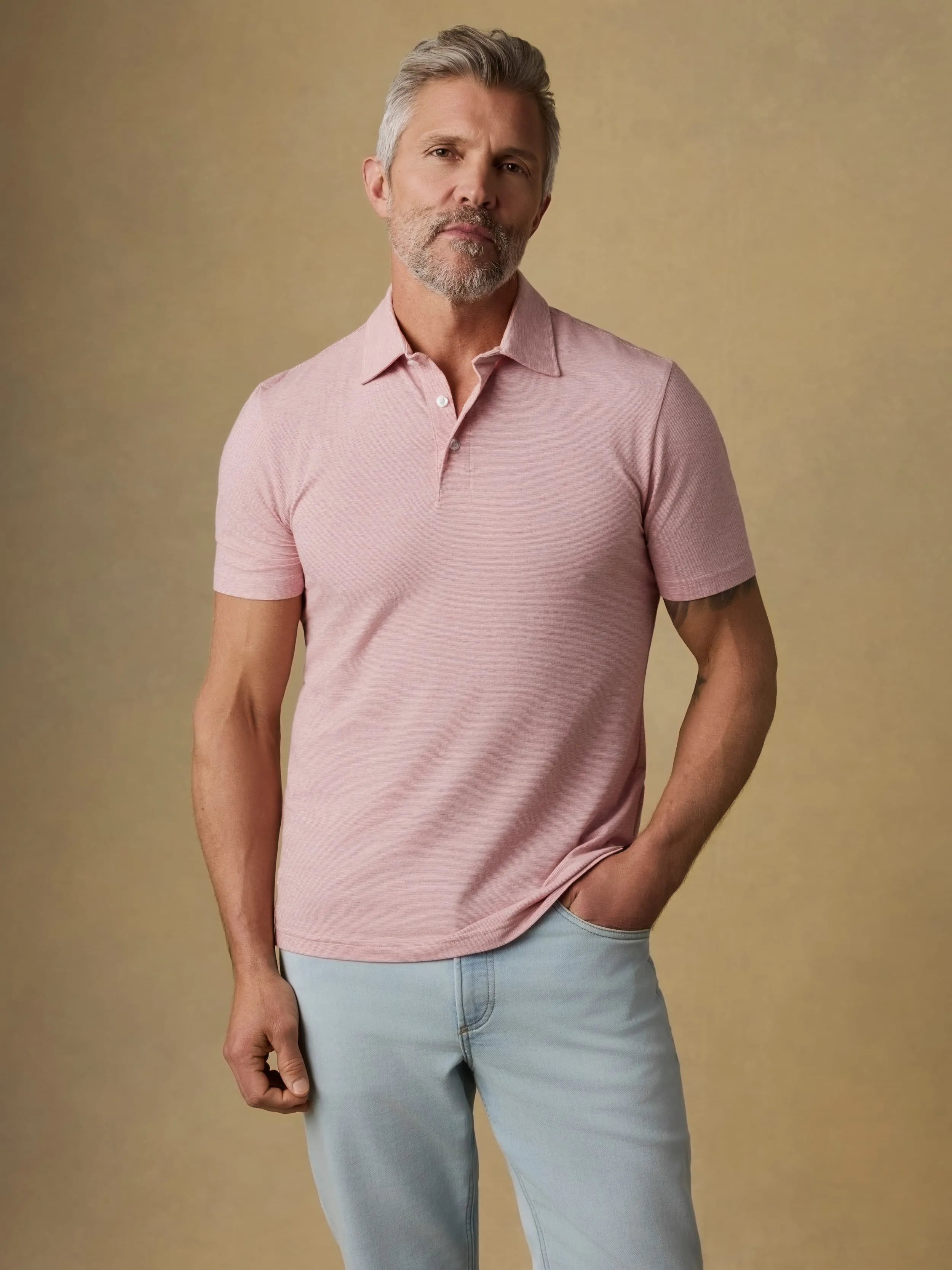 Short-Sleeve Movement™ Polo - Ivory Rose Feeder sold by Faherty