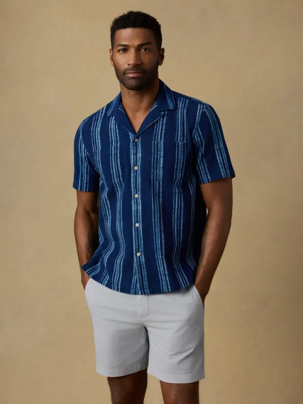 Short-Sleeve Indigo Camp Shirt - Northern Blue Indigo Stripe sold by Faherty