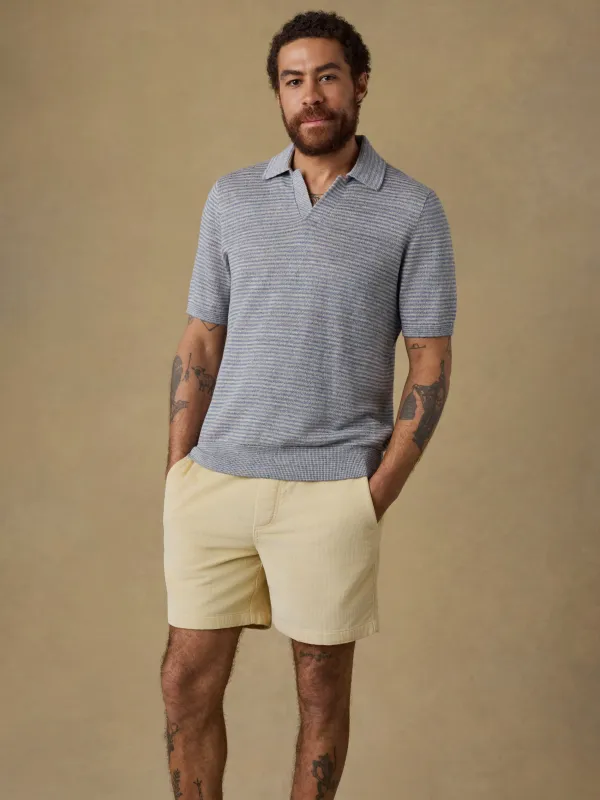 Short-Sleeve Linen Sweater Polo - Shore Rock Stripe sold by Faherty