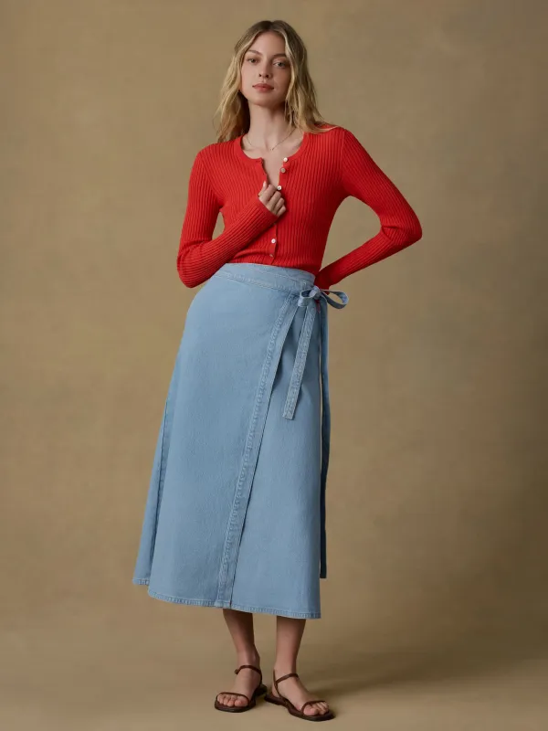 Solstice Denim Wrap Skirt - Bay Drift Wash sold by Faherty