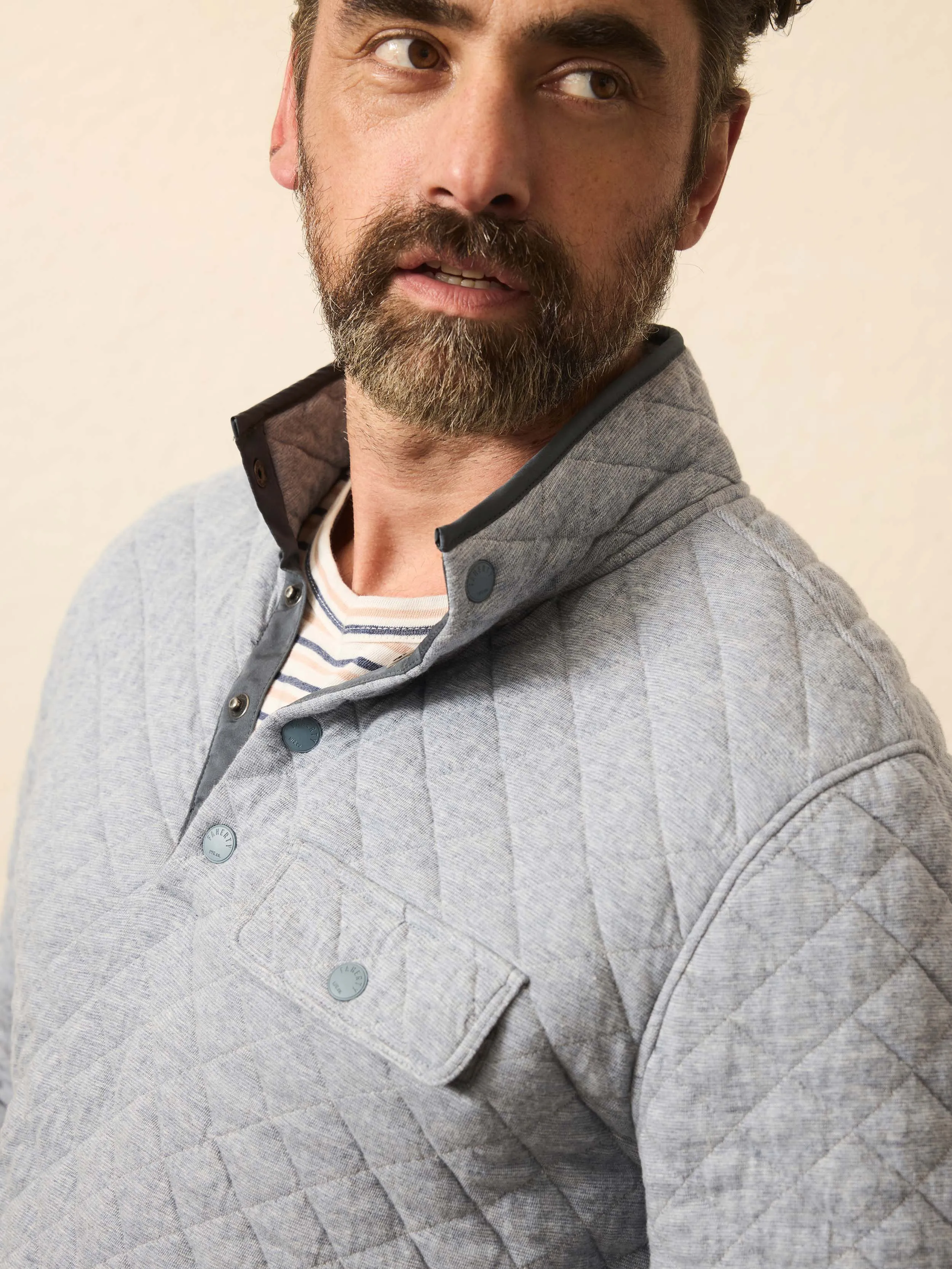 Epic Quilted Fleece Pullover - Ocean Wind Heather sold by Faherty product image thumbnail 2