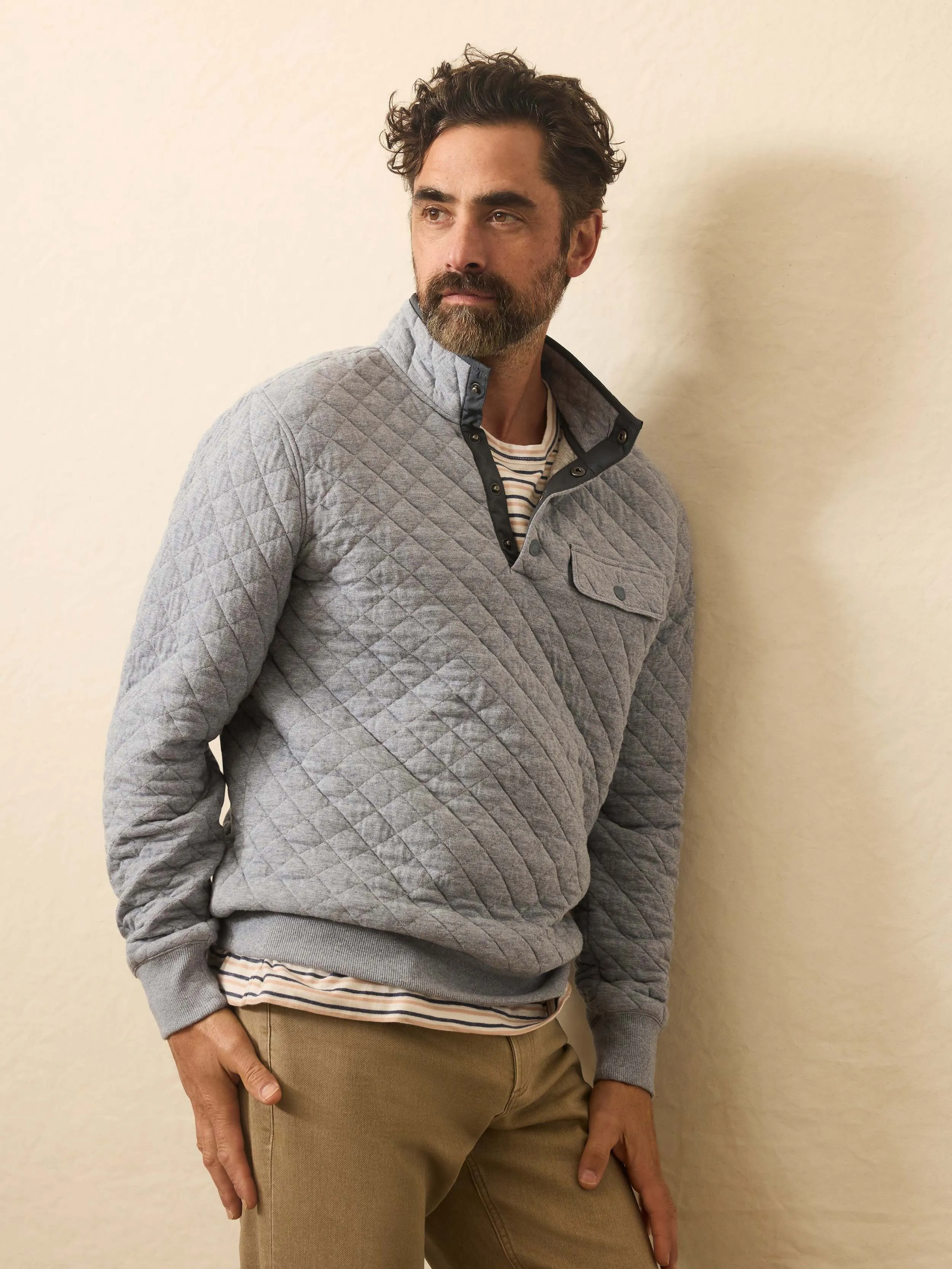 Epic Quilted Fleece Pullover - Ocean Wind Heather sold by Faherty
