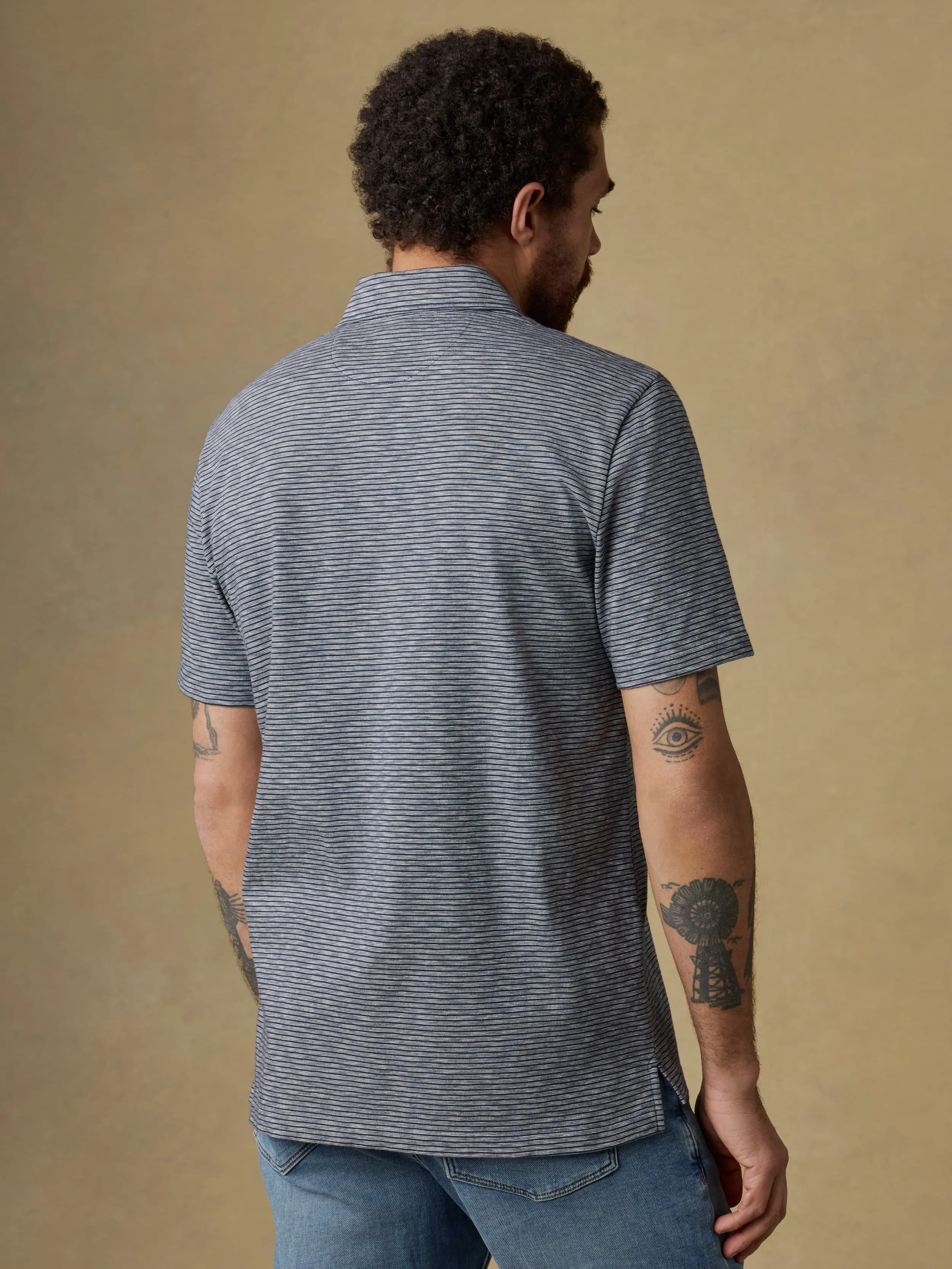 Sunwashed Regenerative T-Shirt Polo - Dune Stripe Navy sold by Faherty product image thumbnail 3