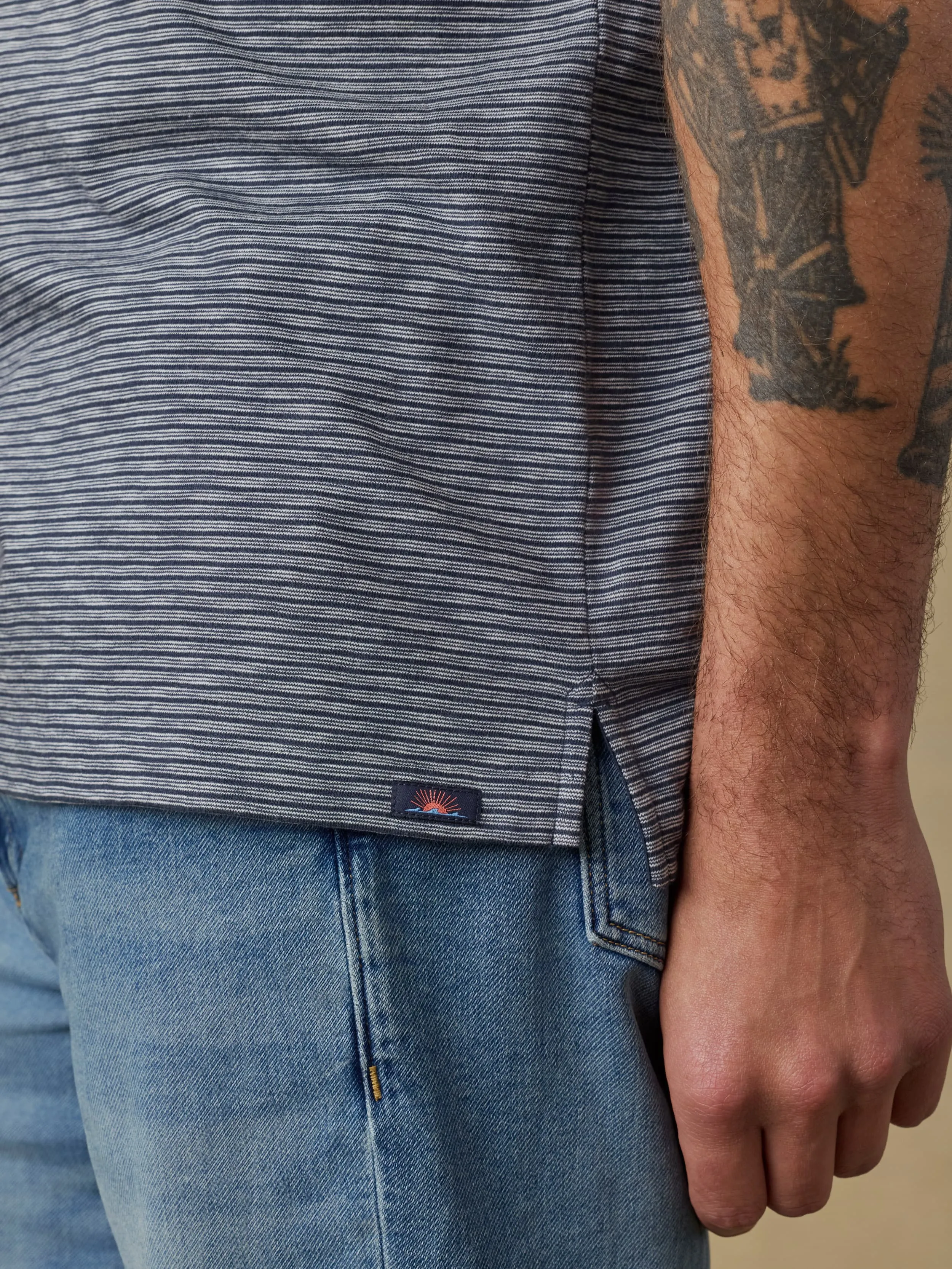 Sunwashed Regenerative T-Shirt Polo - Dune Stripe Navy sold by Faherty product image thumbnail 5