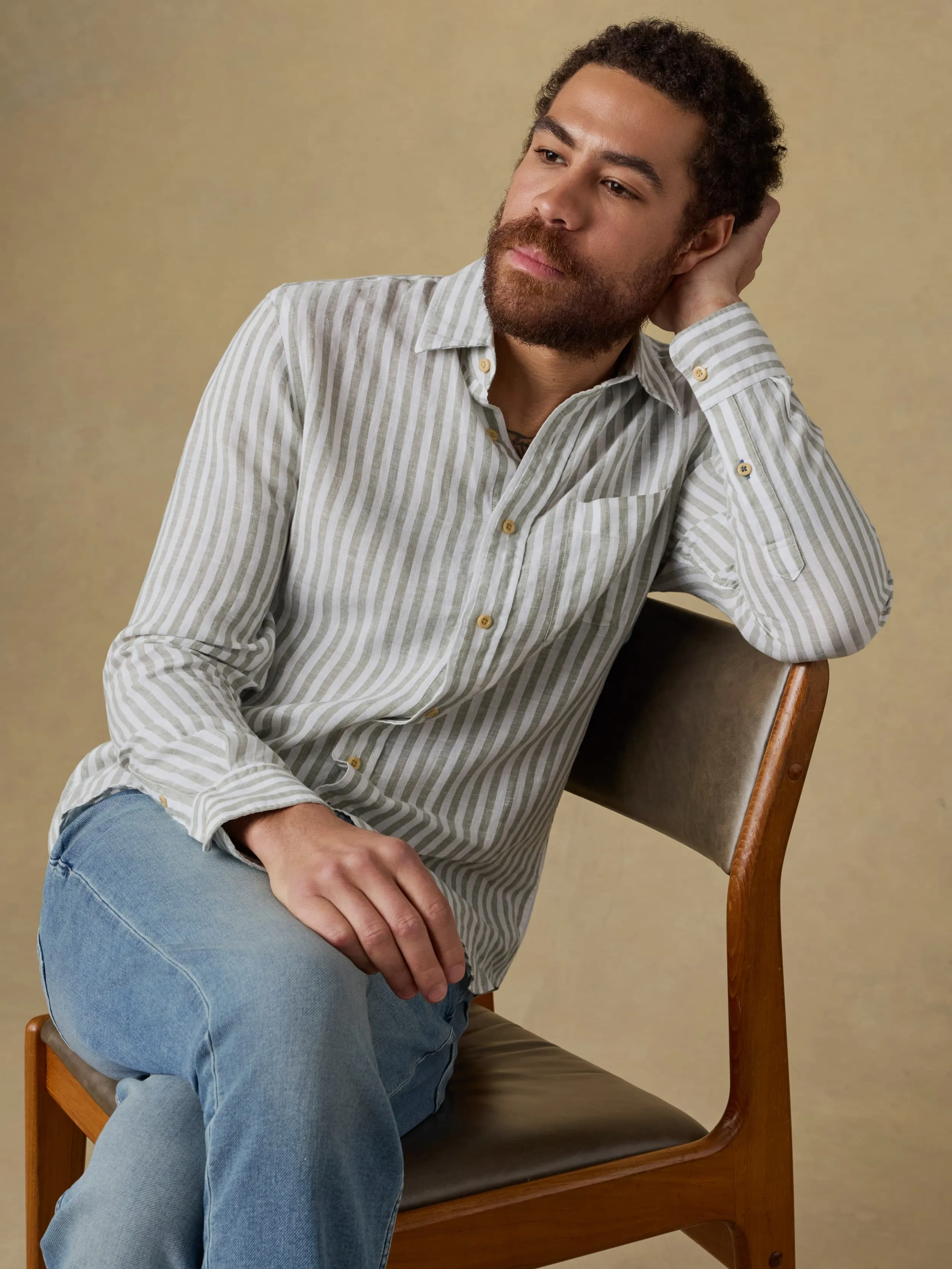 Laguna Linen Shirt - Green Hill Stripe sold by Faherty product image thumbnail 2