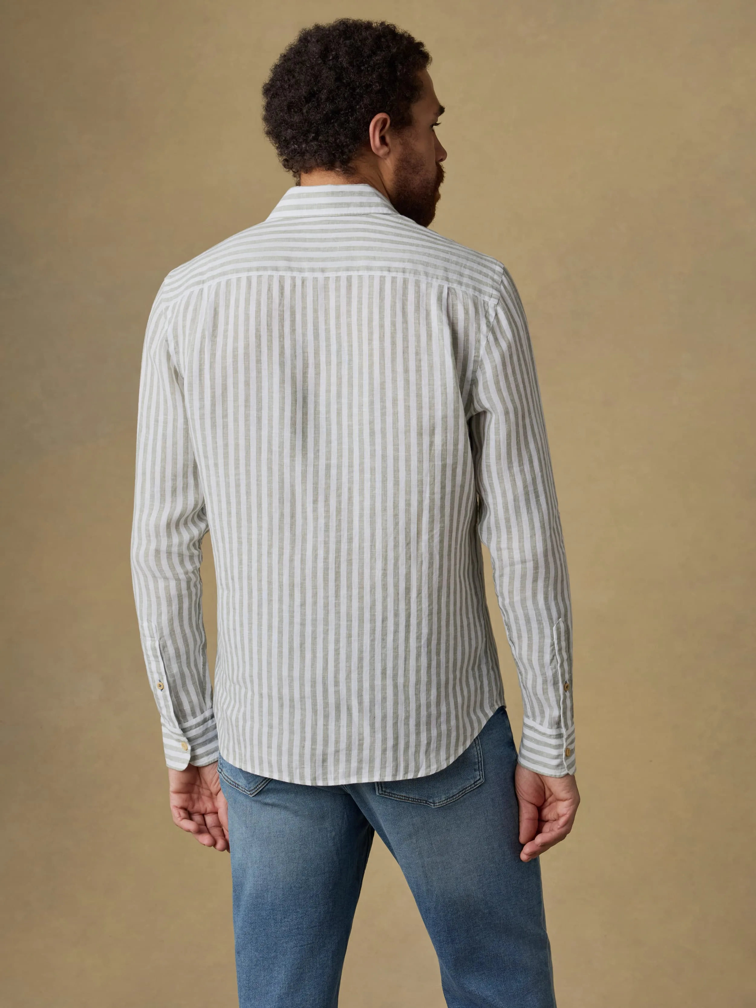 Laguna Linen Shirt - Green Hill Stripe sold by Faherty product image thumbnail 3