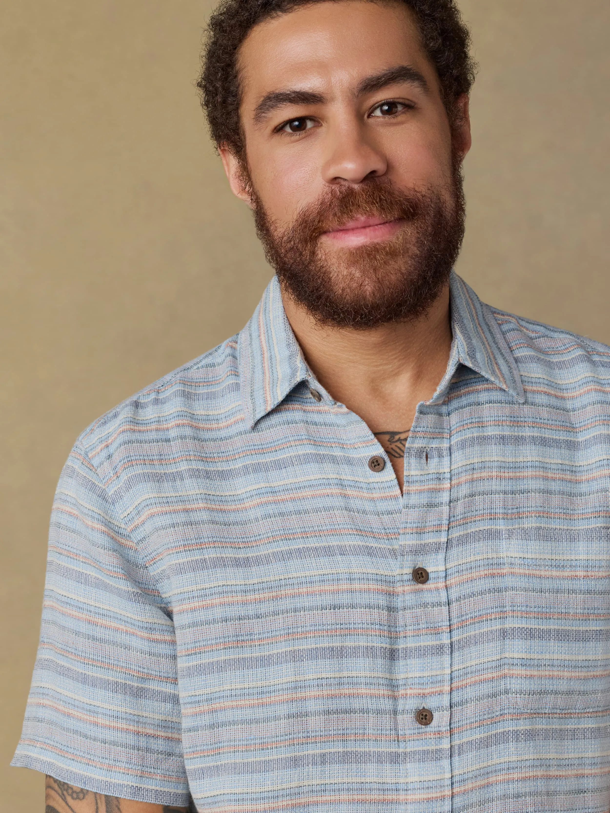 Short-Sleeve Palma Linen Shirt - Blue Gulf Stripe sold by Faherty product image thumbnail 2