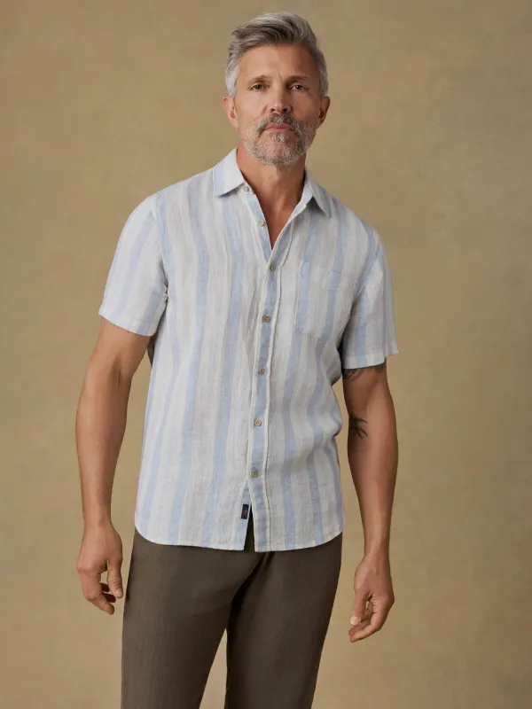 Short-Sleeve Palma Linen Shirt - Island Blue Stripe made by Faherty