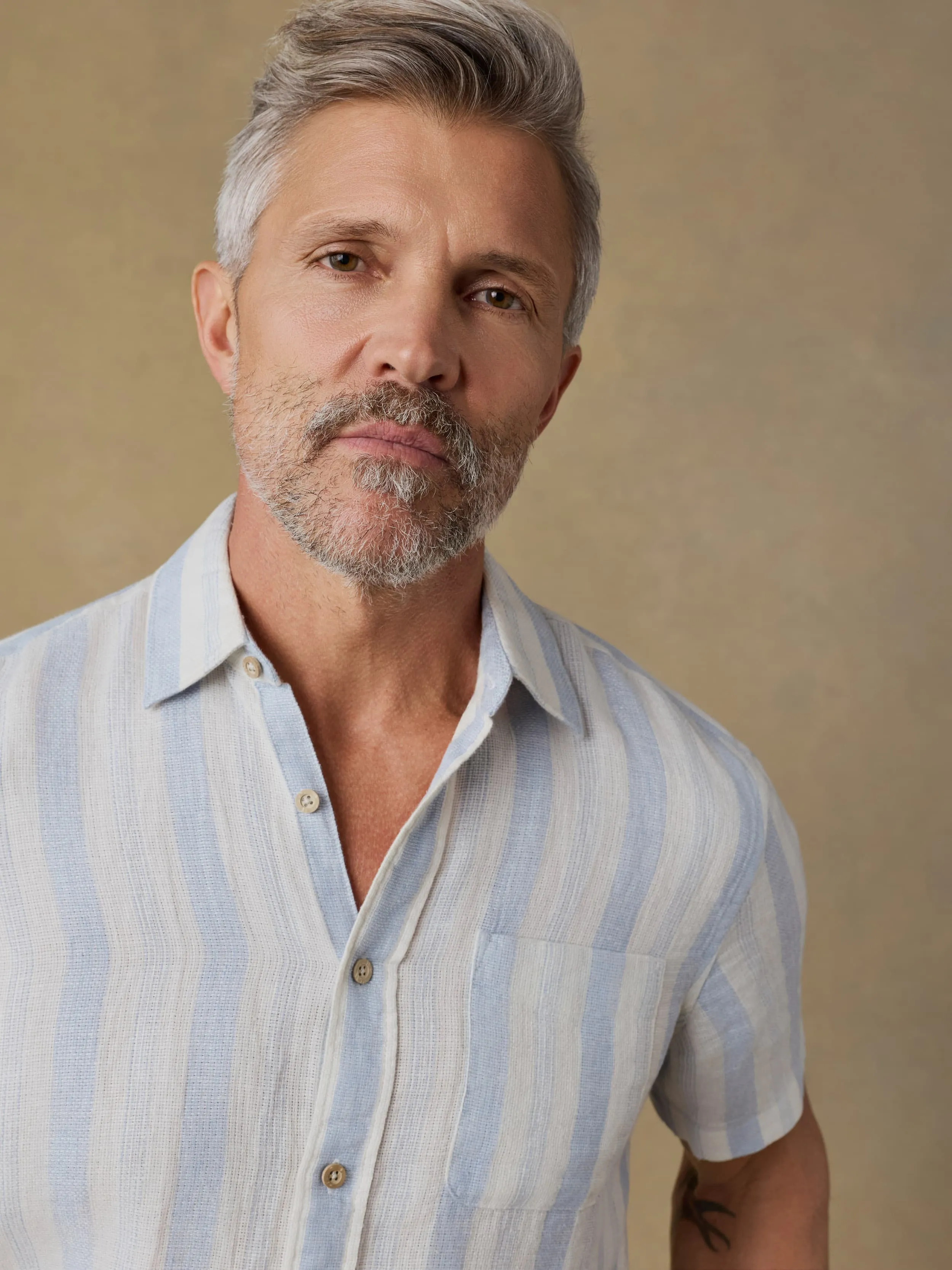 Short-Sleeve Palma Linen Shirt - Island Blue Stripe sold by Faherty product image thumbnail 4