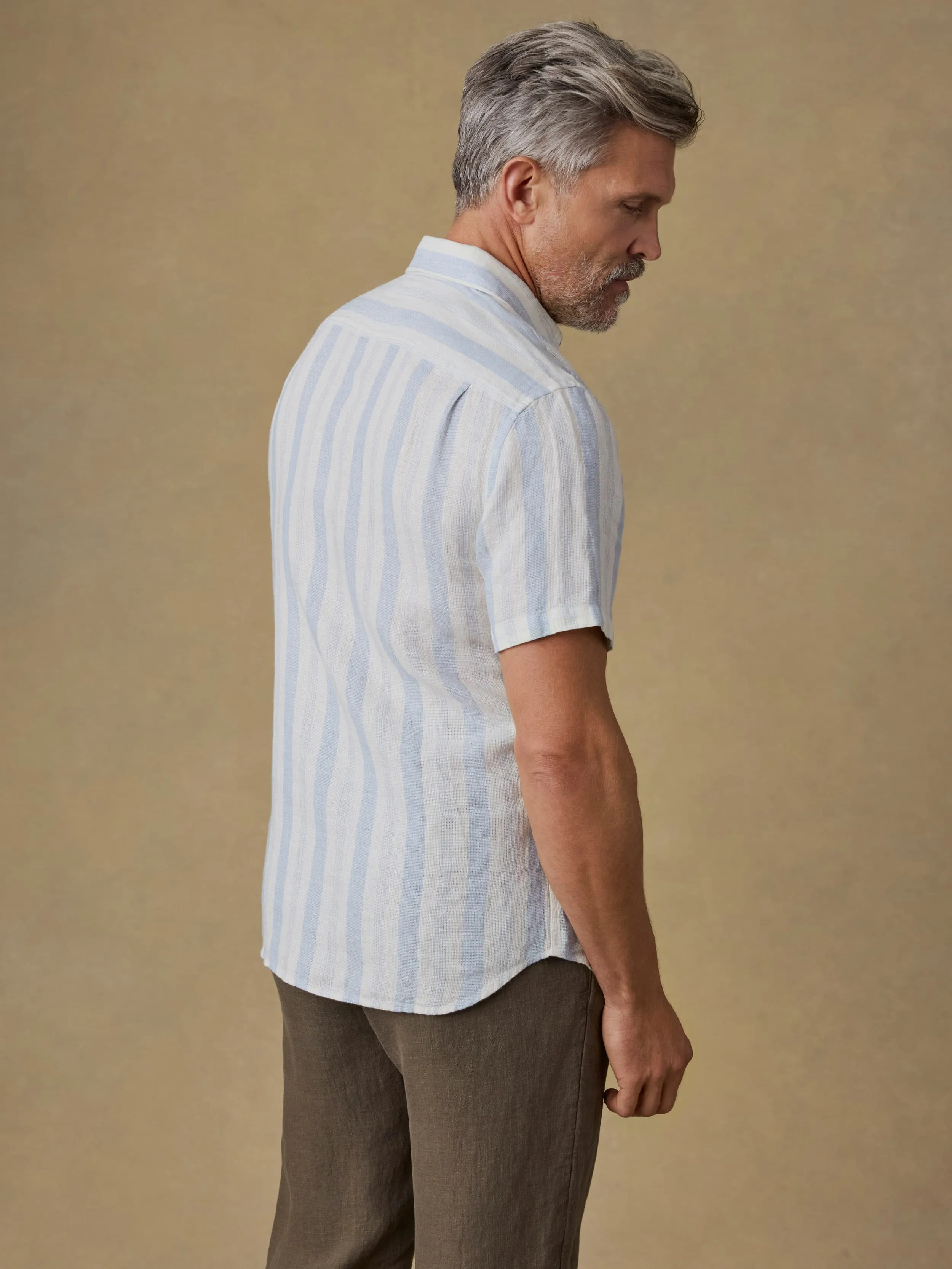 Short-Sleeve Palma Linen Shirt - Island Blue Stripe sold by Faherty product image thumbnail 3