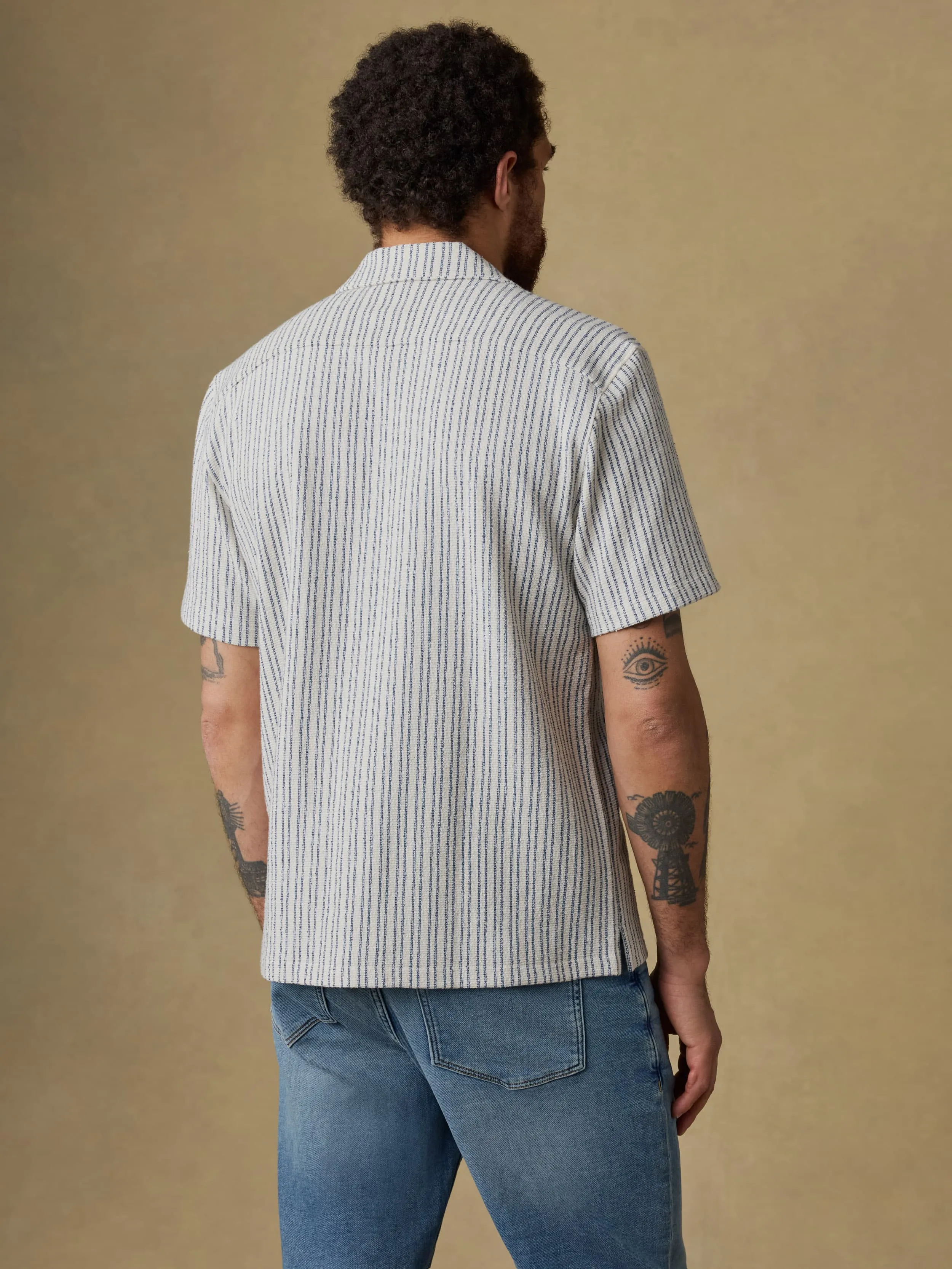 Short-Sleeve Oasis Camp Shirt - Shore Navy Stripe sold by Faherty product image thumbnail 3