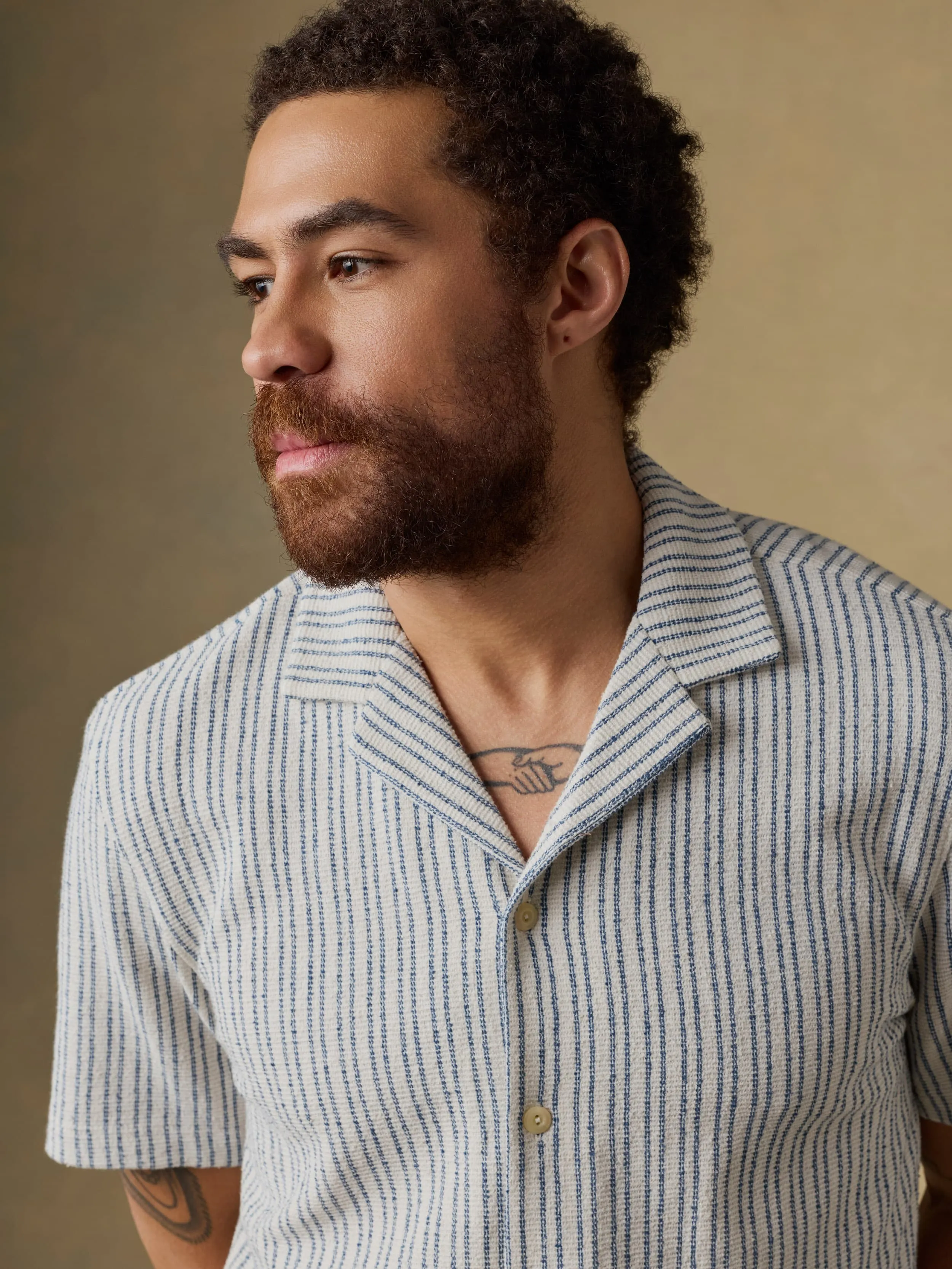 Short-Sleeve Oasis Camp Shirt - Shore Navy Stripe sold by Faherty product image thumbnail 5