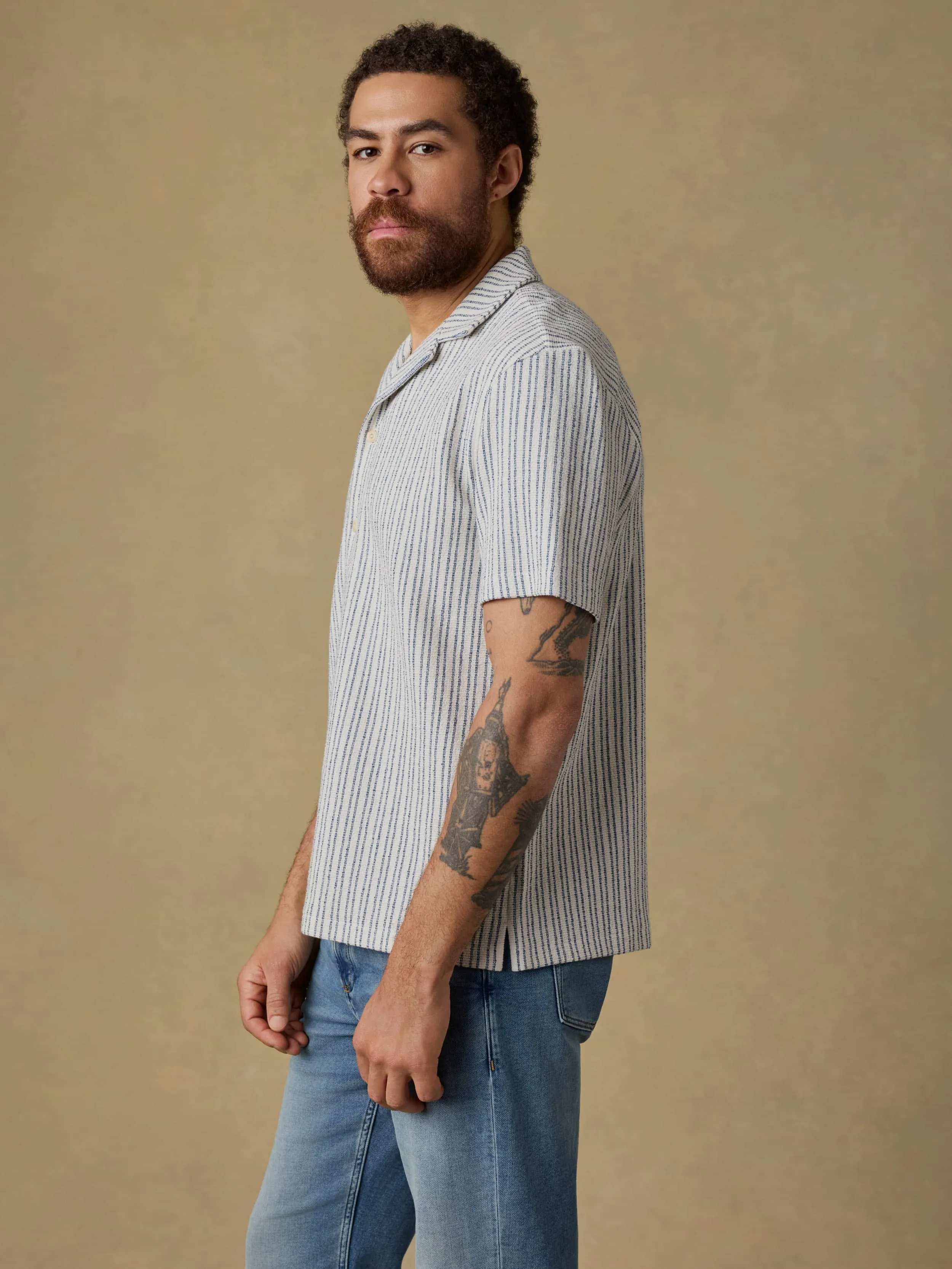 Short-Sleeve Oasis Camp Shirt - Shore Navy Stripe sold by Faherty product image thumbnail 4