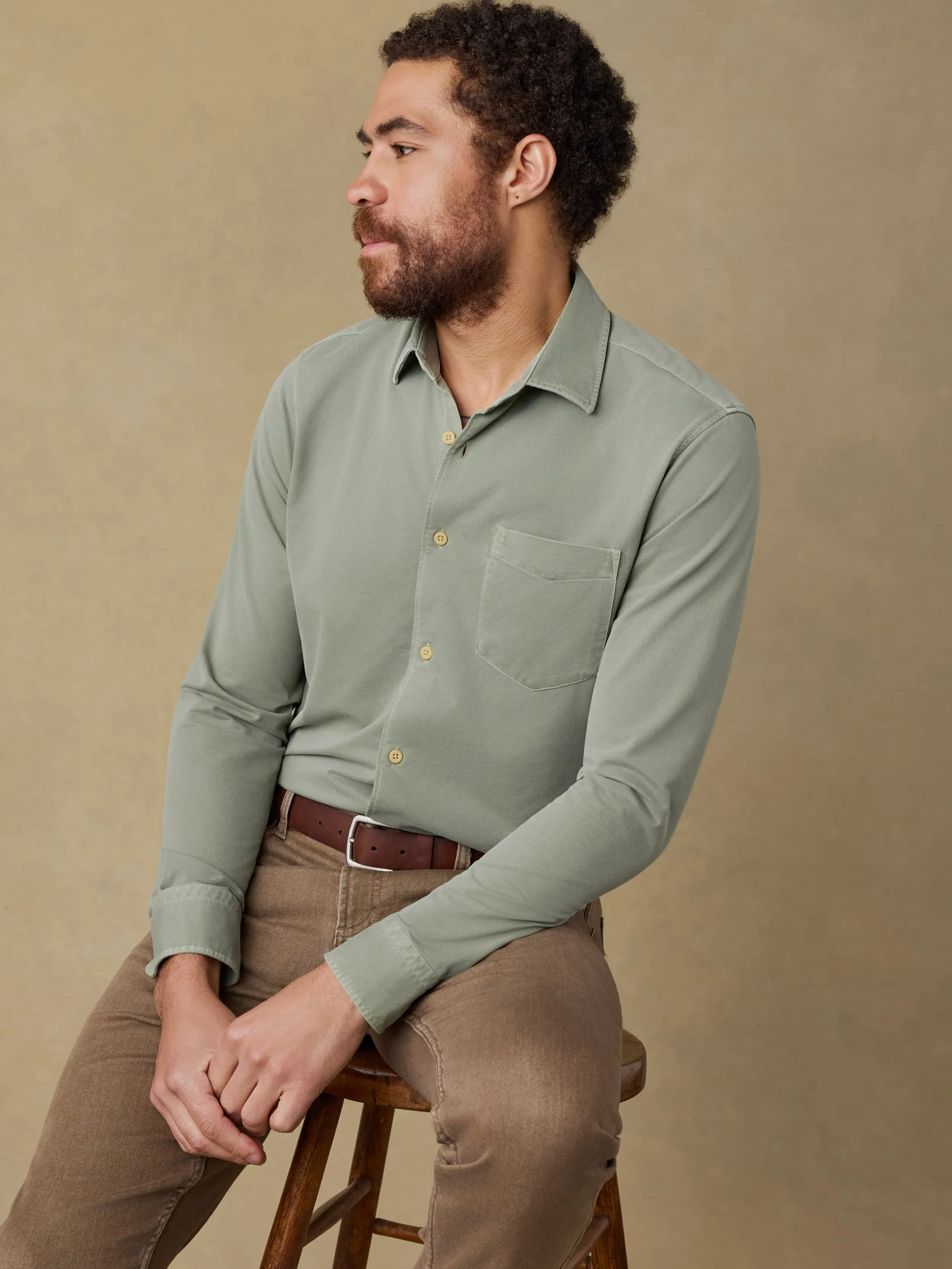 Costa Pique Shirt - Terrain Olive sold by Faherty product image thumbnail 2