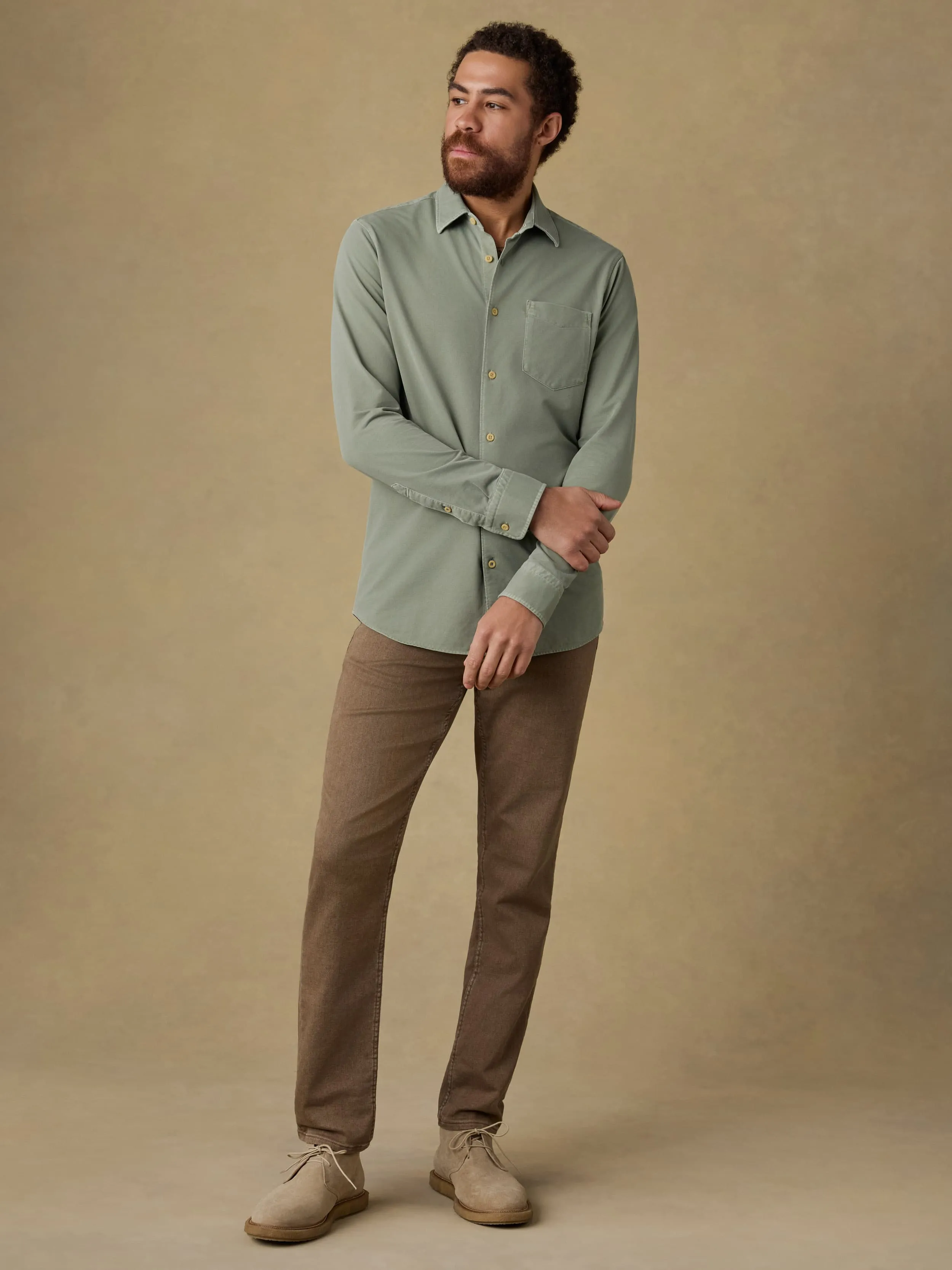 Costa Pique Shirt - Terrain Olive sold by Faherty