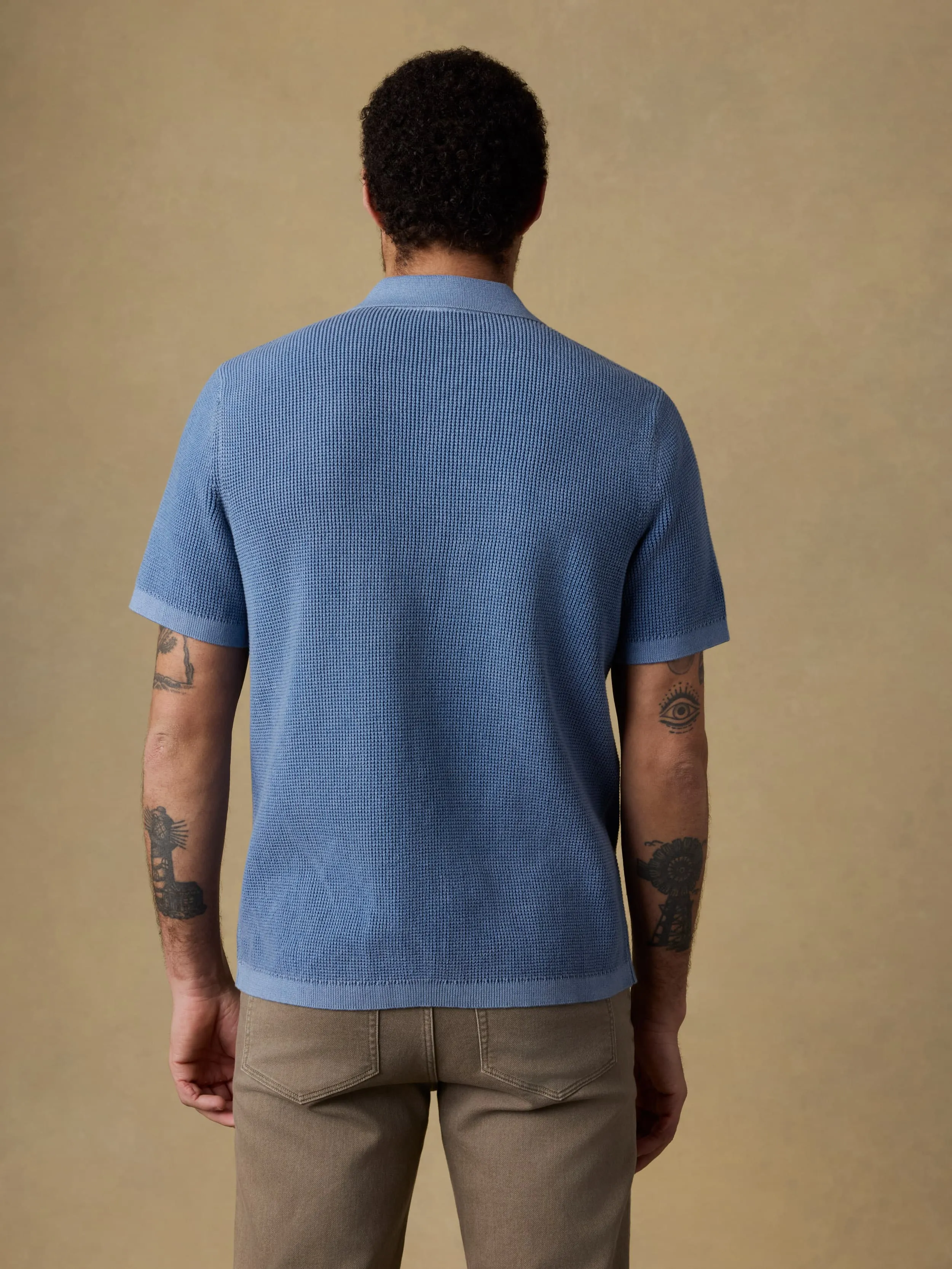 Short-Sleeve Sunwashed Sweater Shirt - Blue Sea sold by Faherty product image thumbnail 3