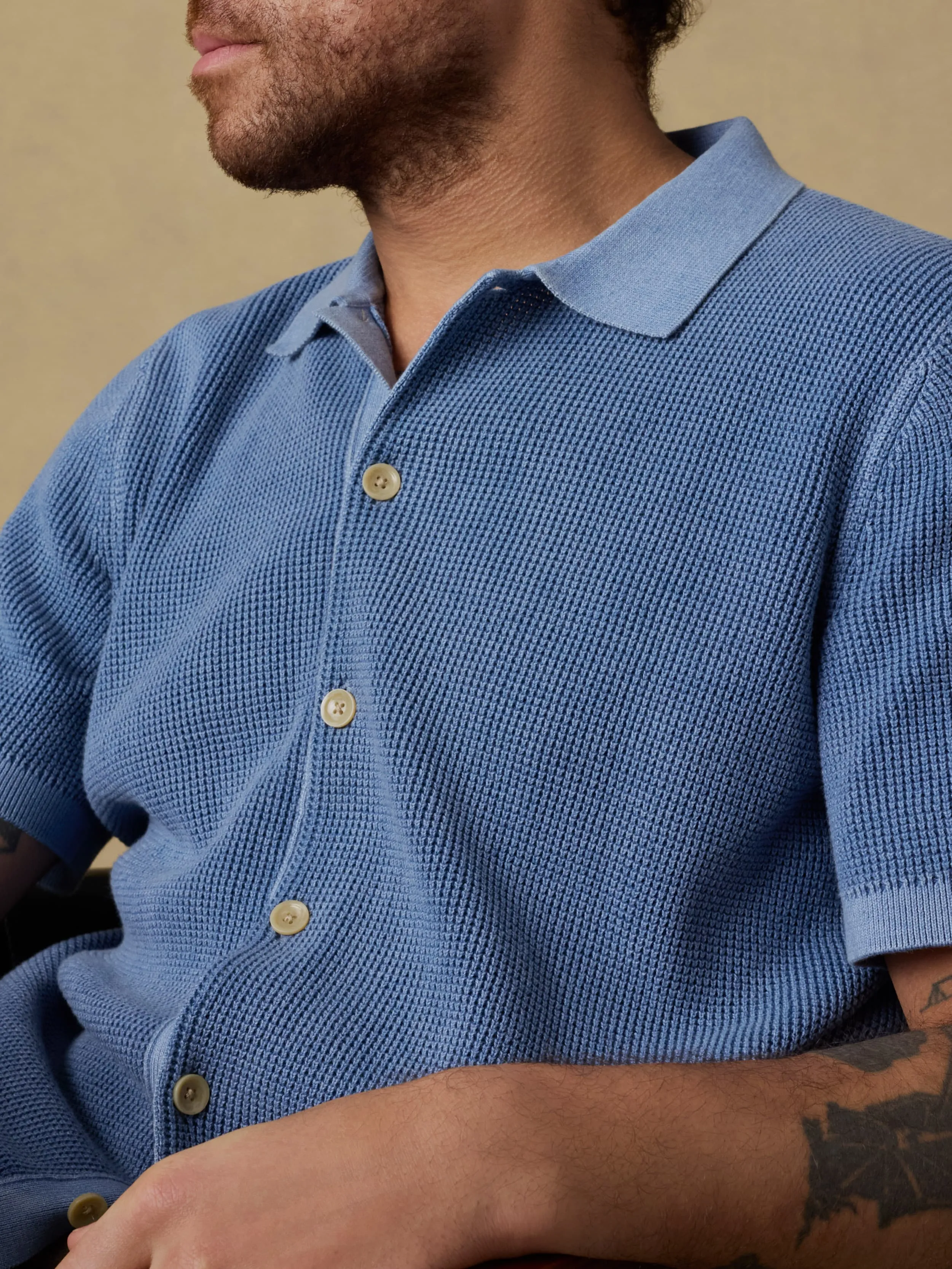 Short-Sleeve Sunwashed Sweater Shirt - Blue Sea sold by Faherty product image thumbnail 5