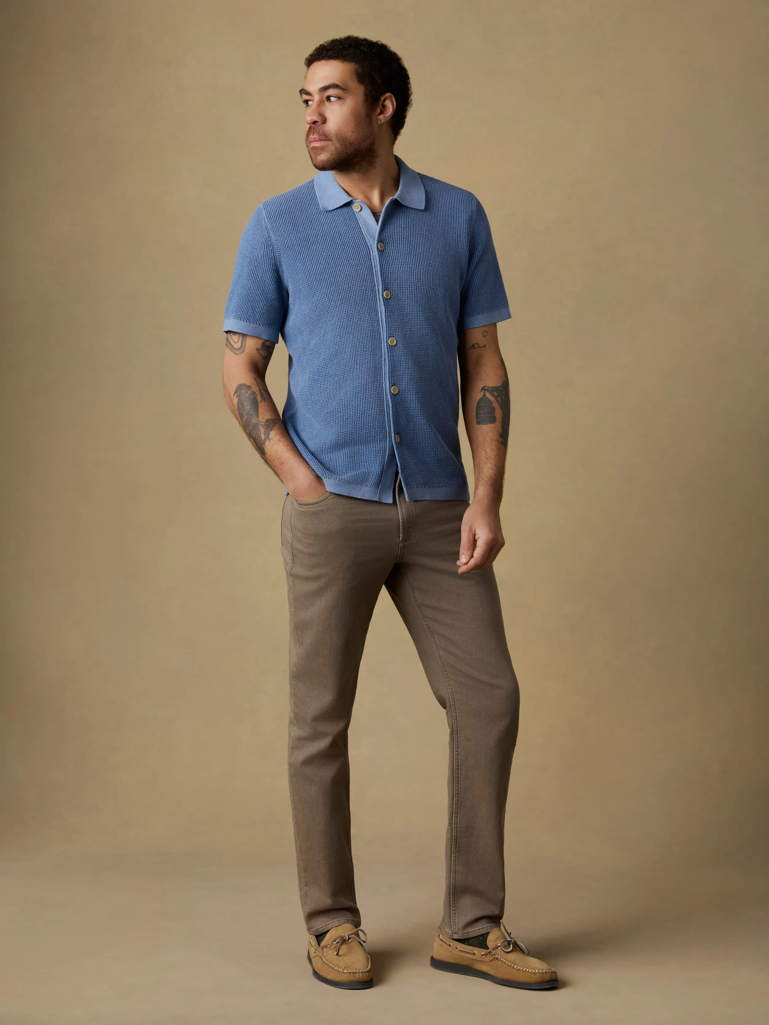 Short-Sleeve Sunwashed Sweater Shirt - Blue Sea sold by Faherty product image thumbnail 4