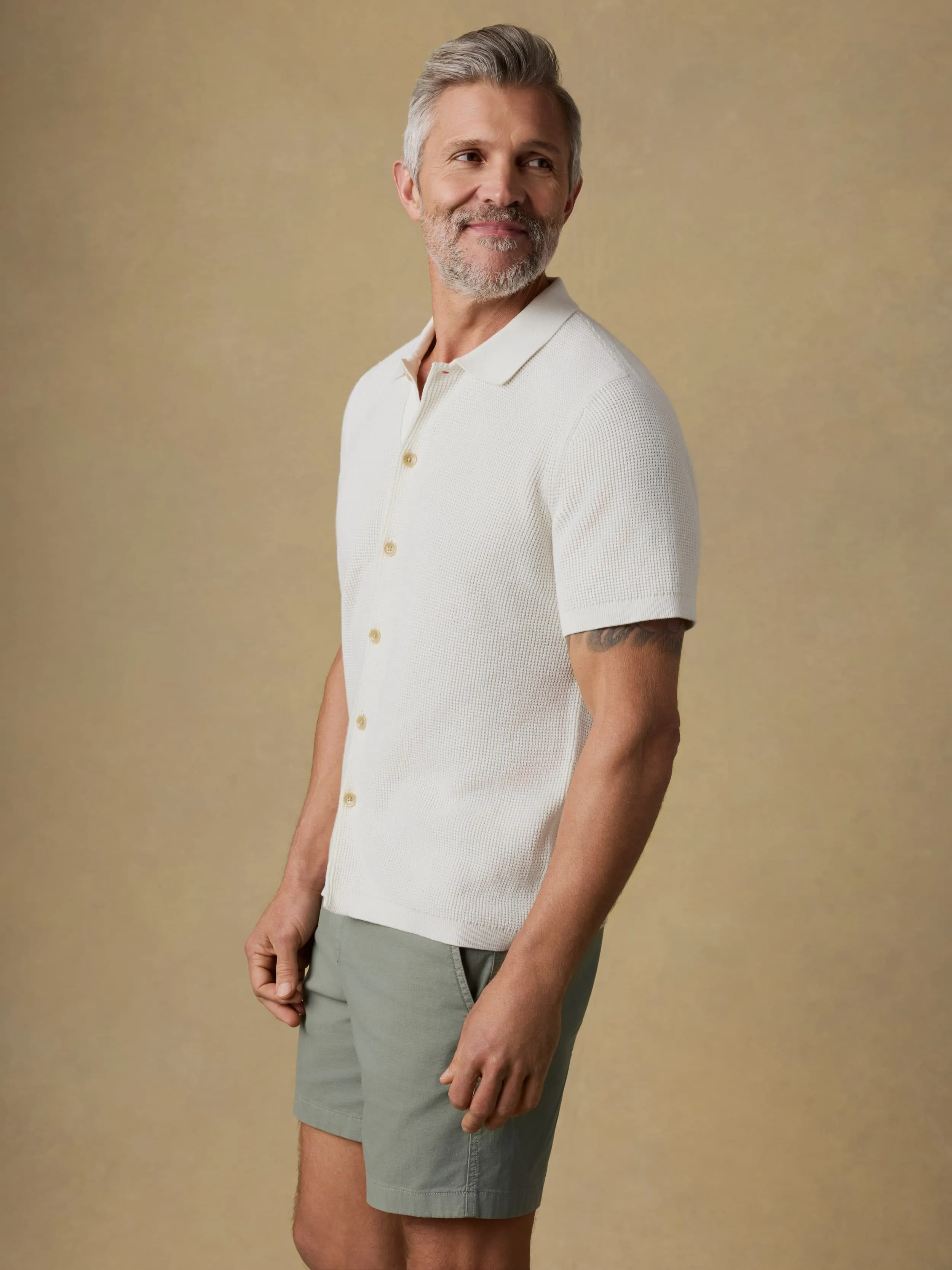 Short-Sleeve Sunwashed Sweater Shirt - White Shell sold by Faherty product image thumbnail 4