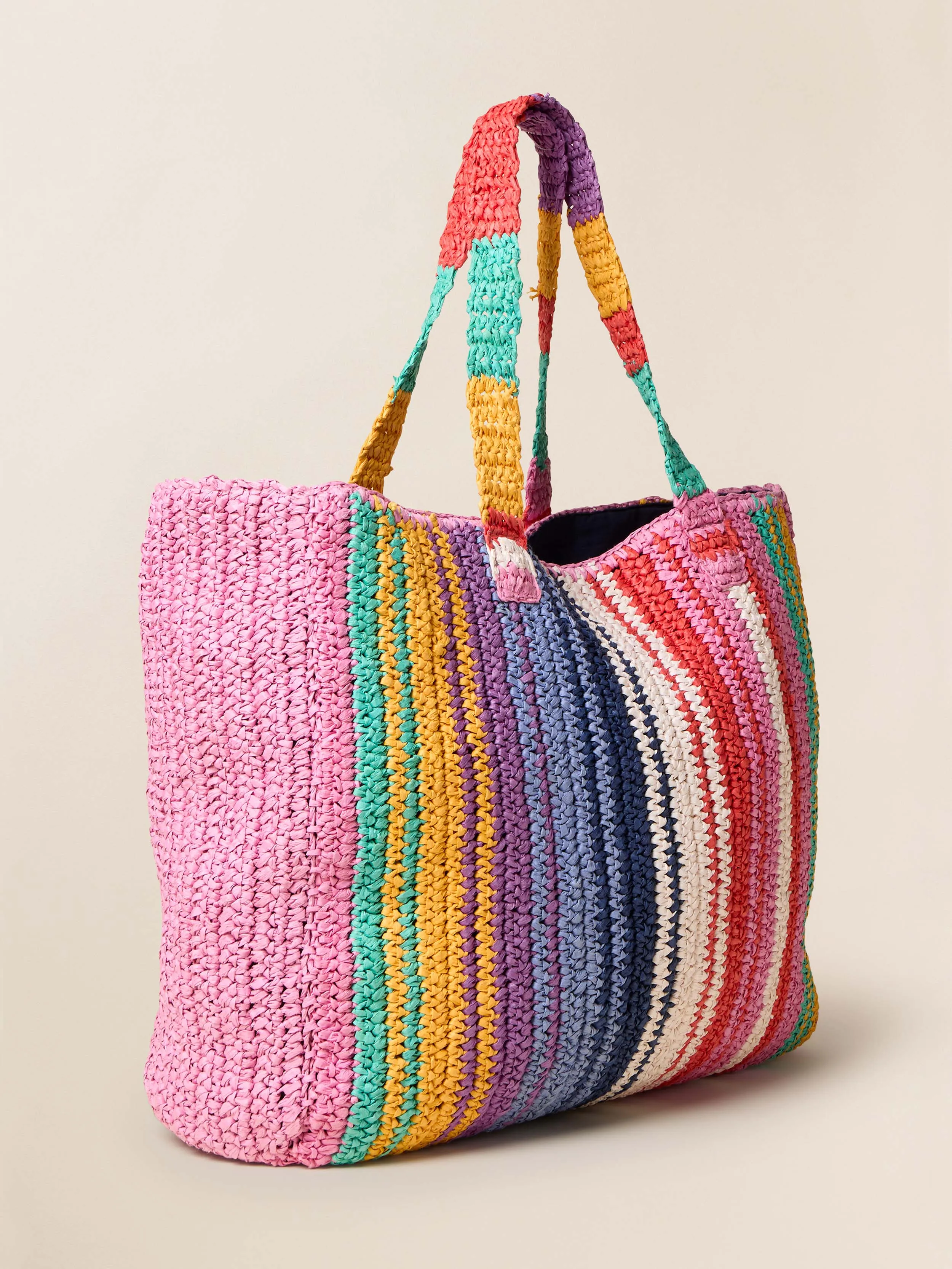 Straw Striped Beach Tote - Rainbow Stripe sold by Faherty product image thumbnail 2