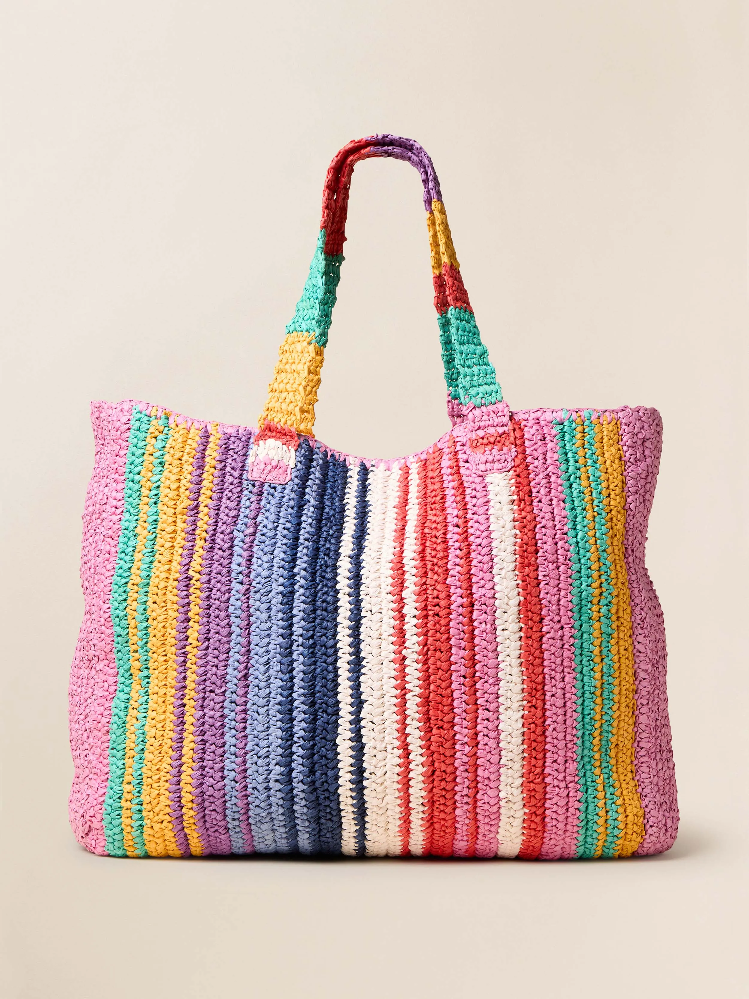 Straw Striped Beach Tote - Rainbow Stripe sold by Faherty