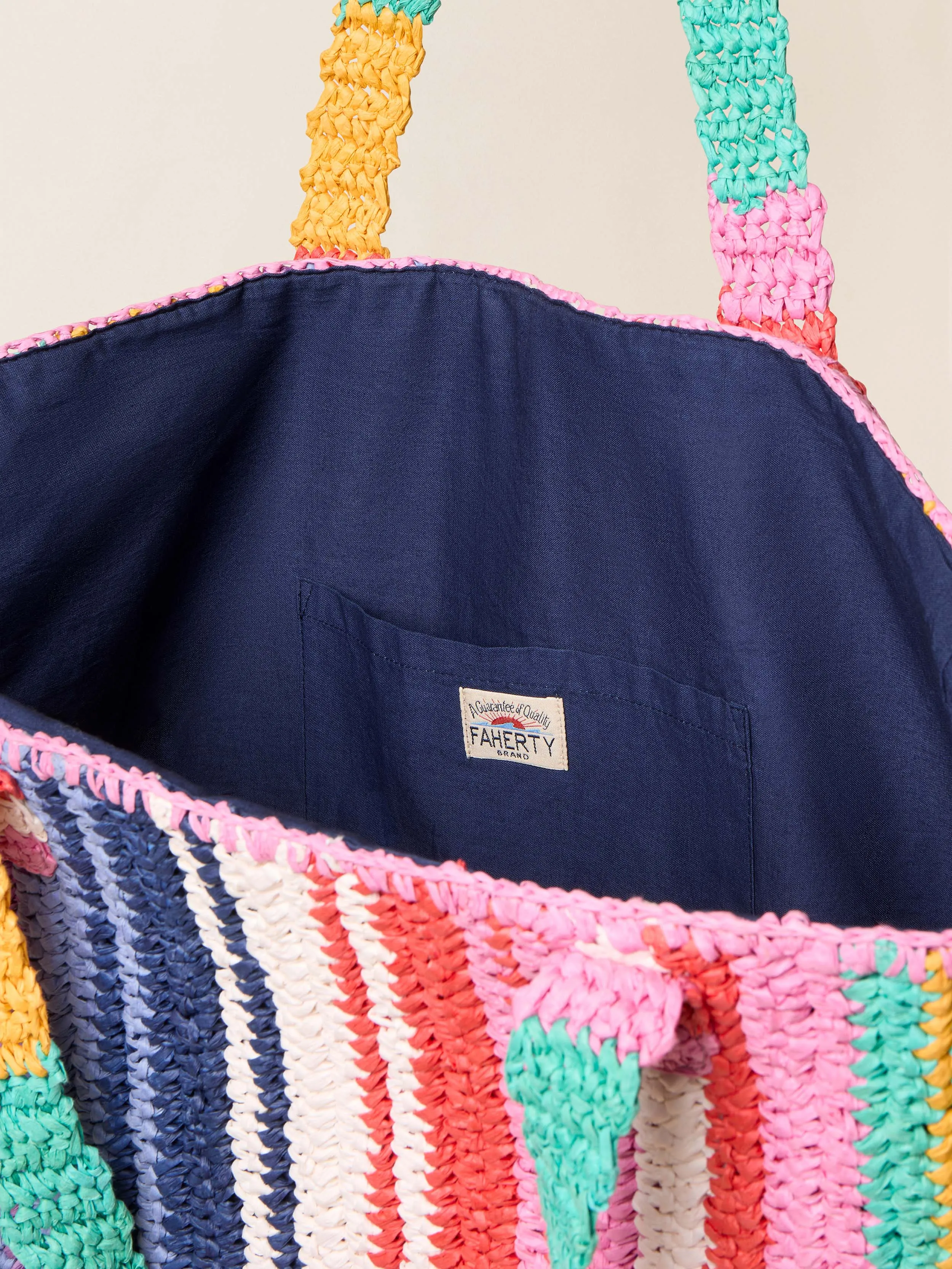 Straw Striped Beach Tote - Rainbow Stripe sold by Faherty product image thumbnail 3
