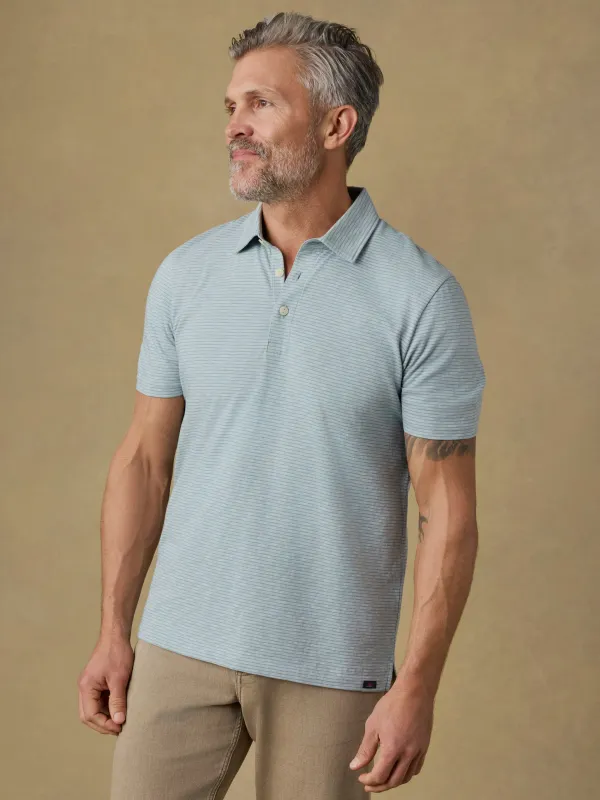 Sunwashed Regenerative T-Shirt Polo - Dune Stripe Mist made by Faherty