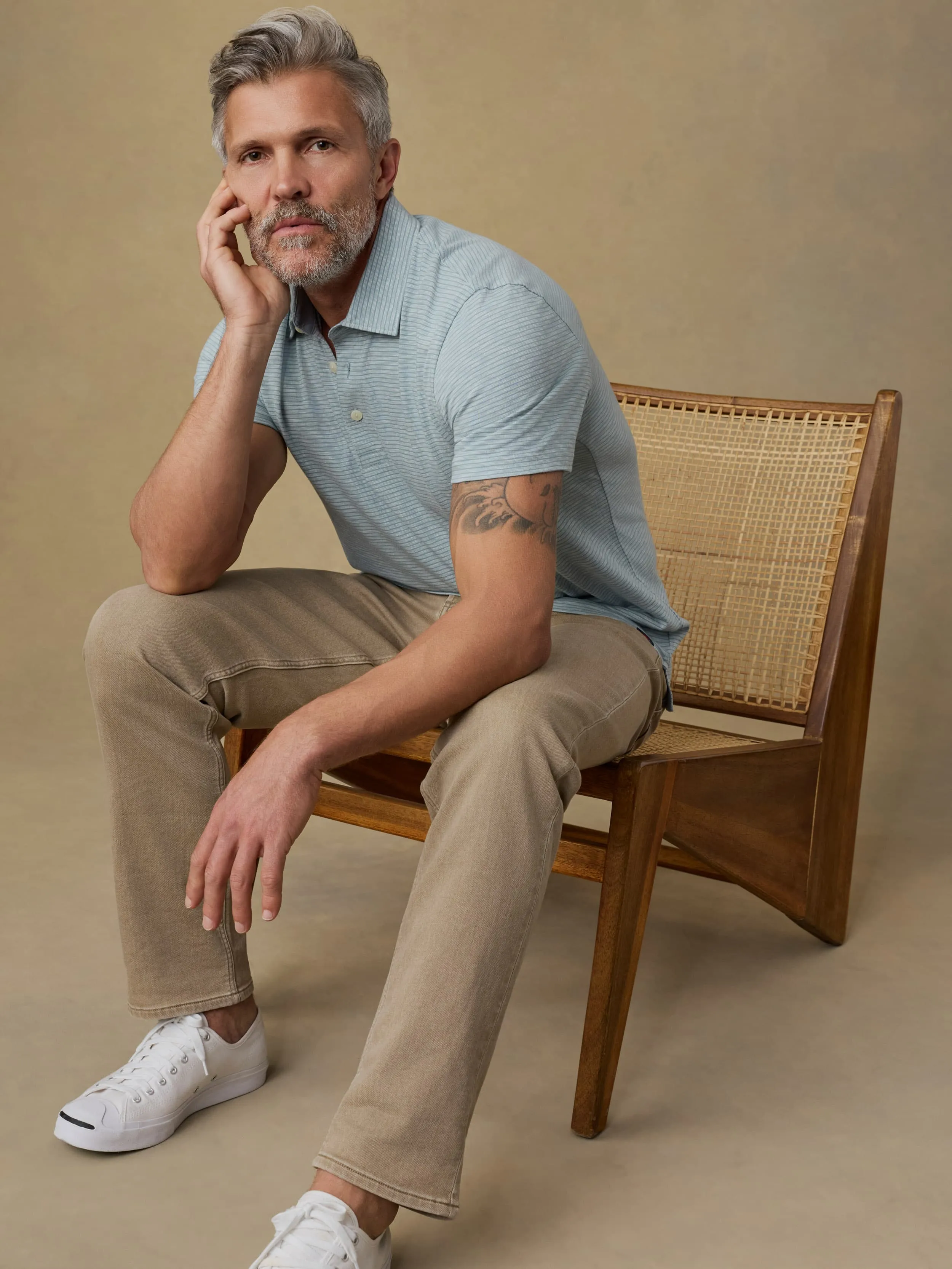 Sunwashed T-Shirt Polo - Dune Stripe Mist sold by Faherty product image thumbnail 2