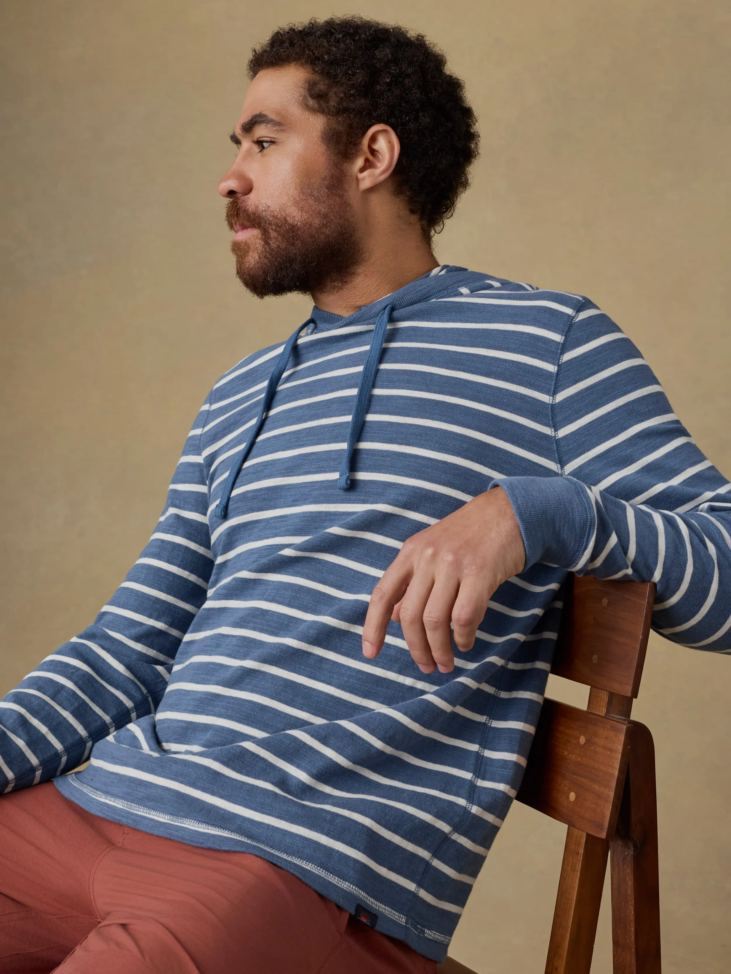 Sunwashed Organic Hoodie - Breaker Blue Breton Stripe sold by Faherty product image thumbnail 4