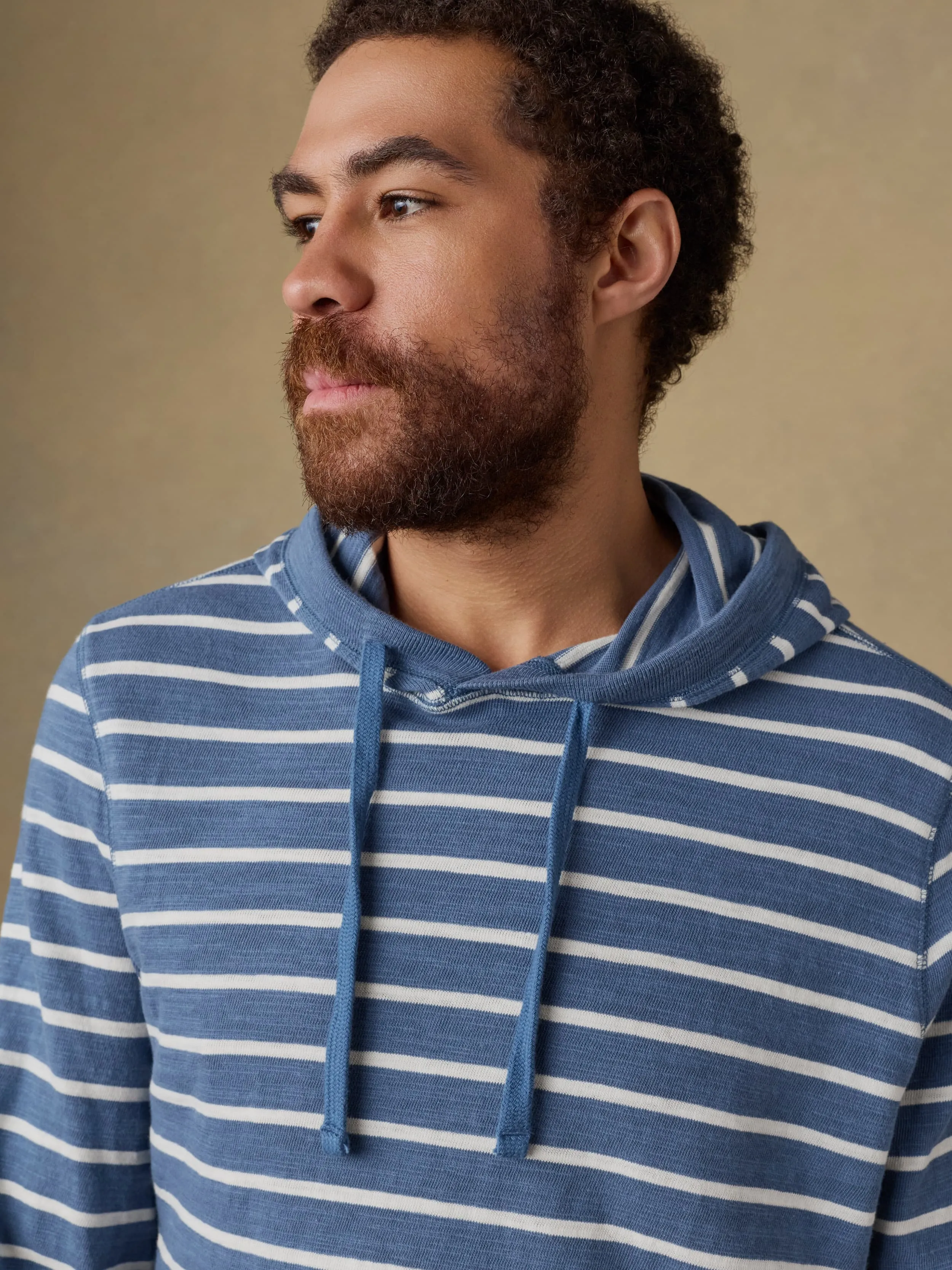 Sunwashed Organic Hoodie - Breaker Blue Breton Stripe sold by Faherty product image thumbnail 2
