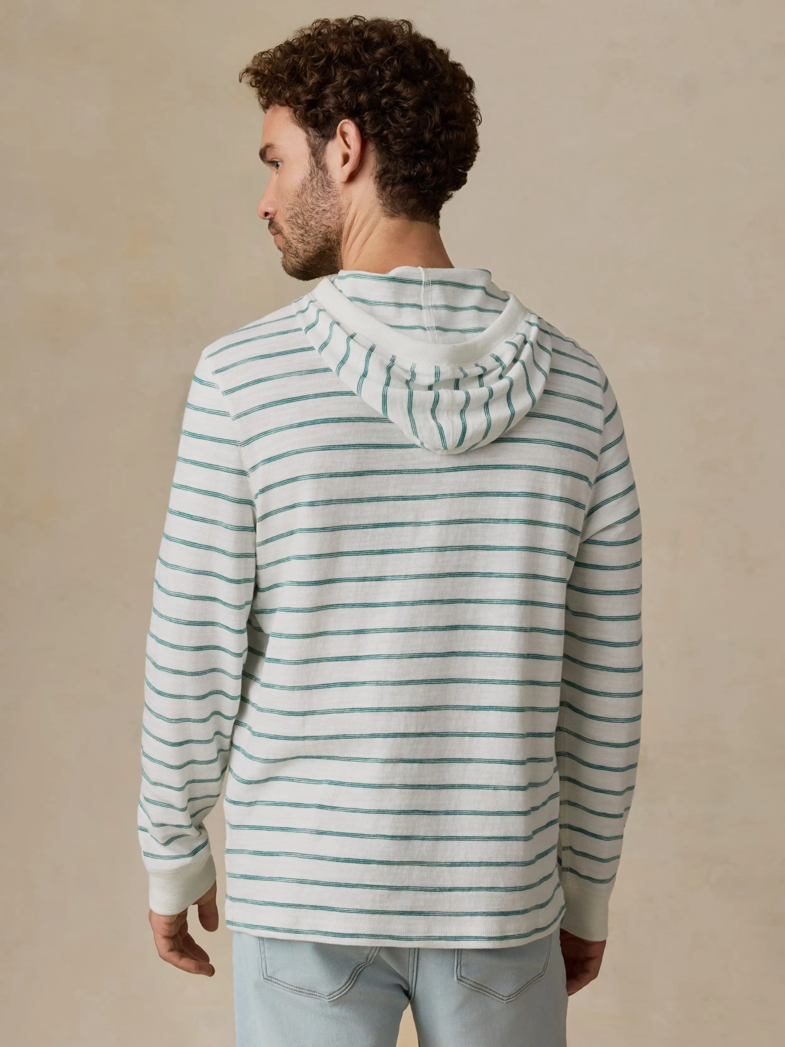Sunwashed Organic Hoodie - White Biscayne Stripe sold by Faherty product image thumbnail 3