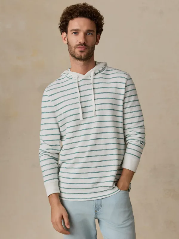 Sunwashed Organic Hoodie - White Biscayne Stripe made by Faherty
