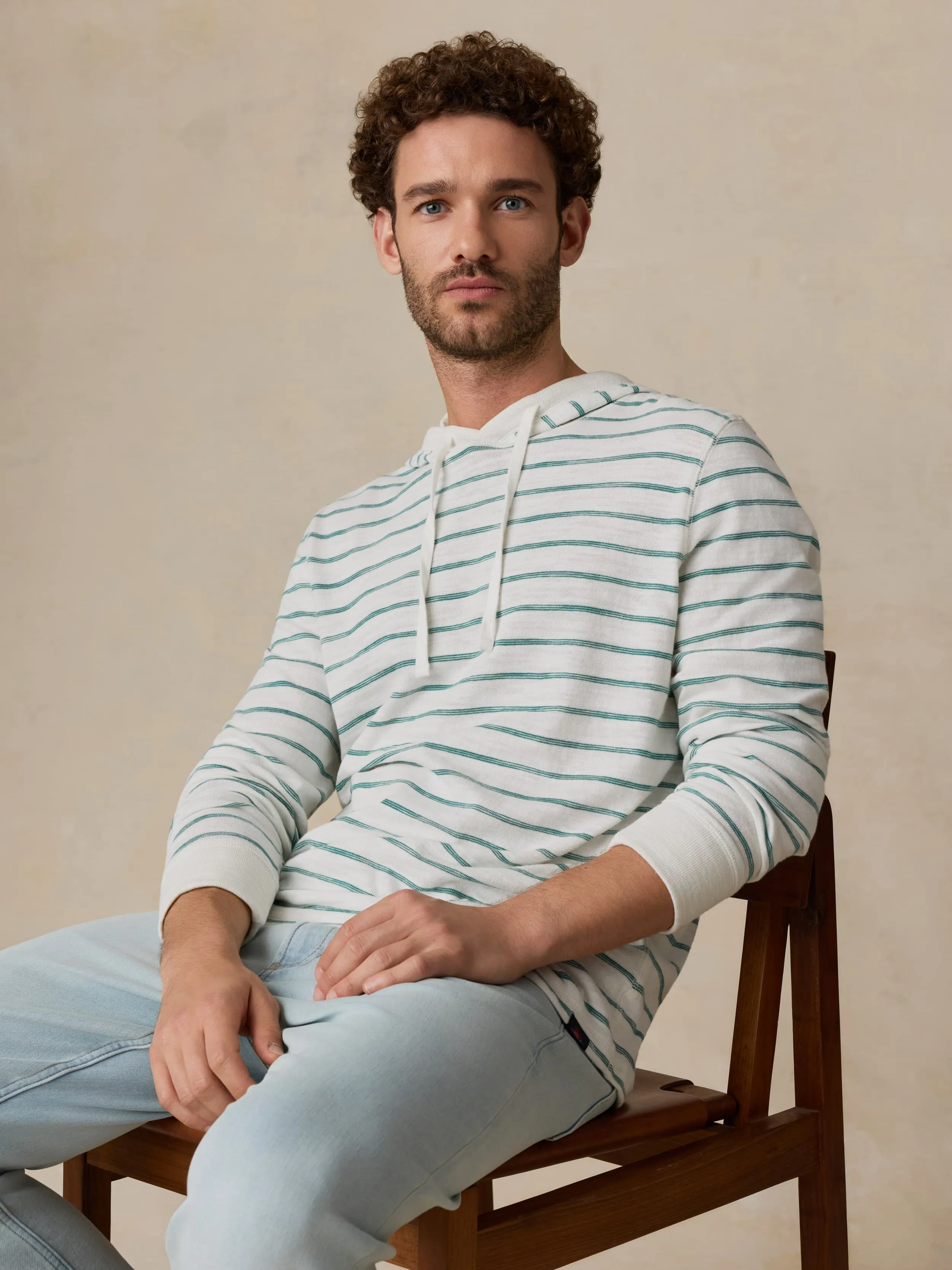 Sunwashed Organic Hoodie - White Biscayne Stripe sold by Faherty product image thumbnail 2